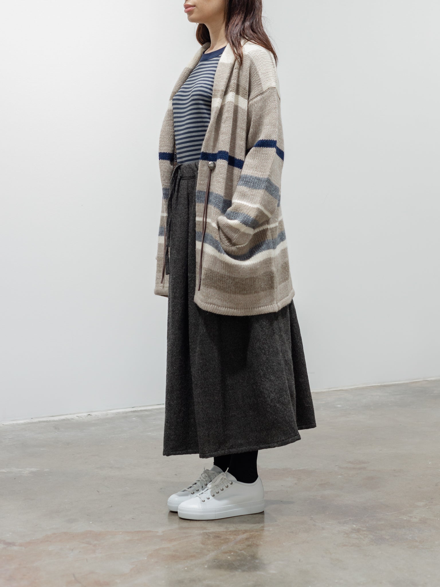 Namu Shop - ICHI Random Border Knit Cardigan - Beige