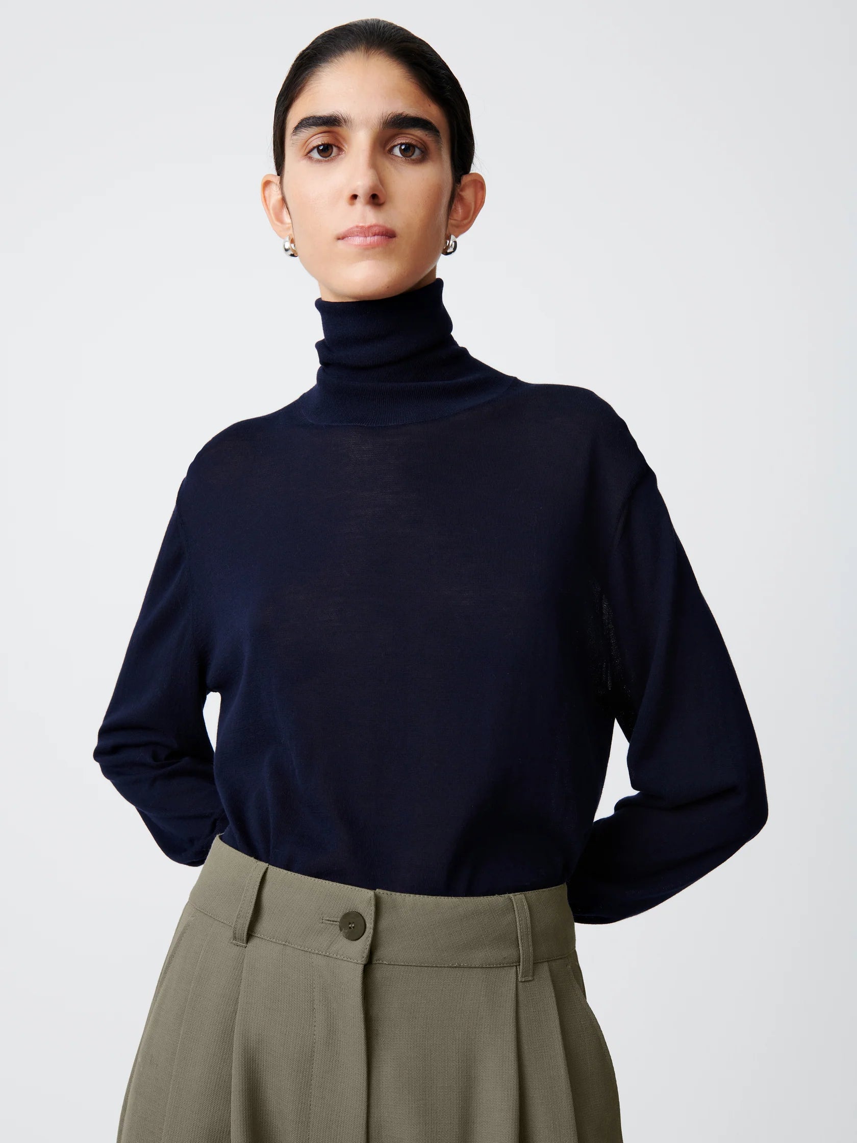 Namu Shop - Studio Nicholson Nilo Fine Crepe Cotton Turtleneck Tee - Darkest Navy