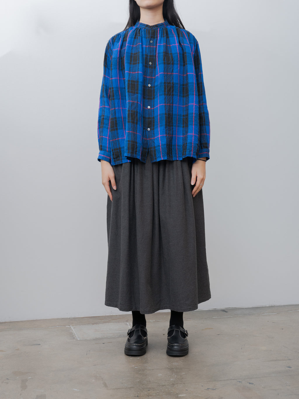 Namu Shop - Ichi Antiquites Linen Tartan Shirt - Blue