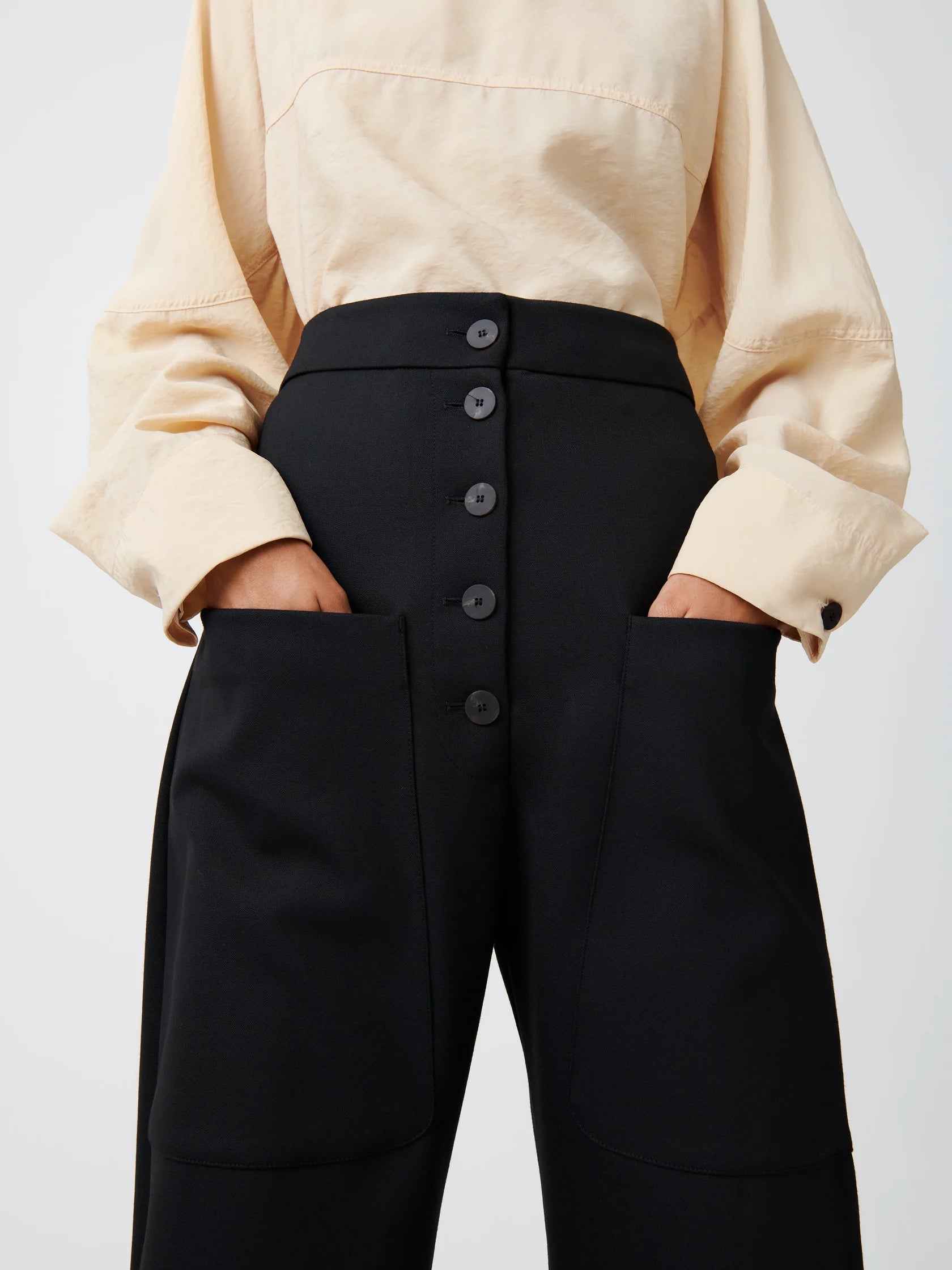 Namu Shop - Studio Nicholson Taupo Rounded Drop Crotch Pant - Black
