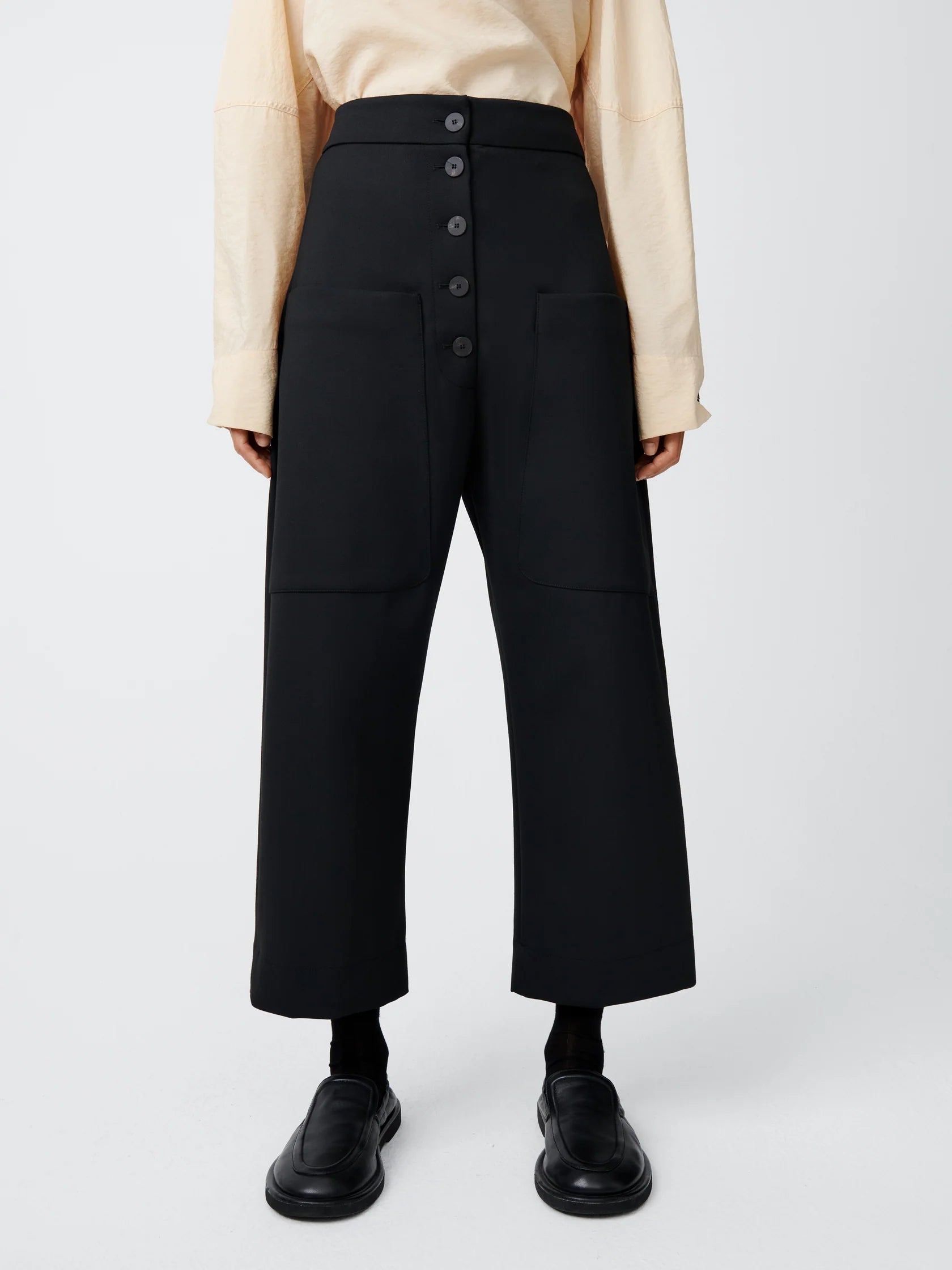 Namu Shop - Studio Nicholson Taupo Rounded Drop Crotch Pant - Black