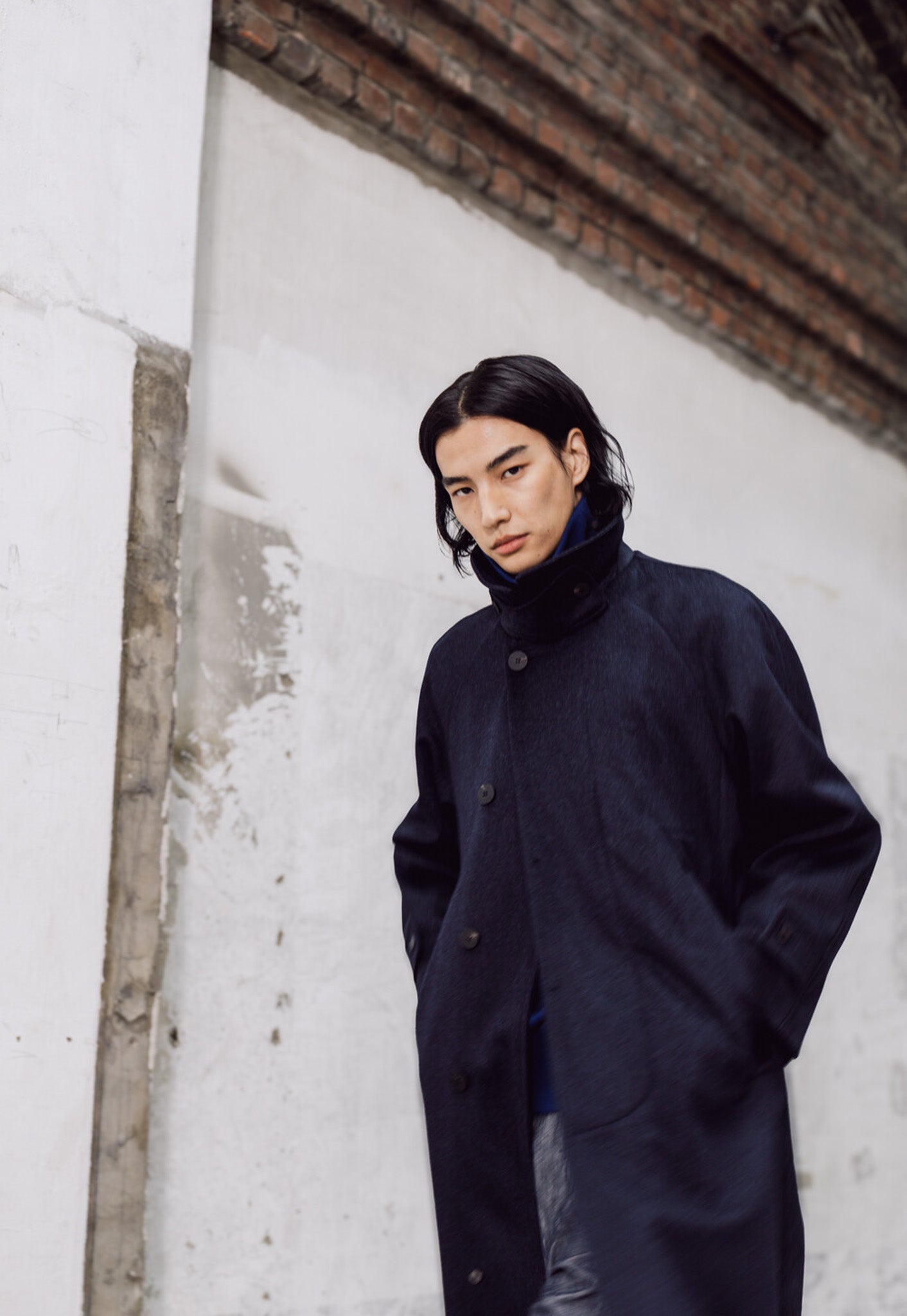 Namu Shop - Document Austria Himalaya Loden Inverted Pleats Balmacaan Coat - Navy