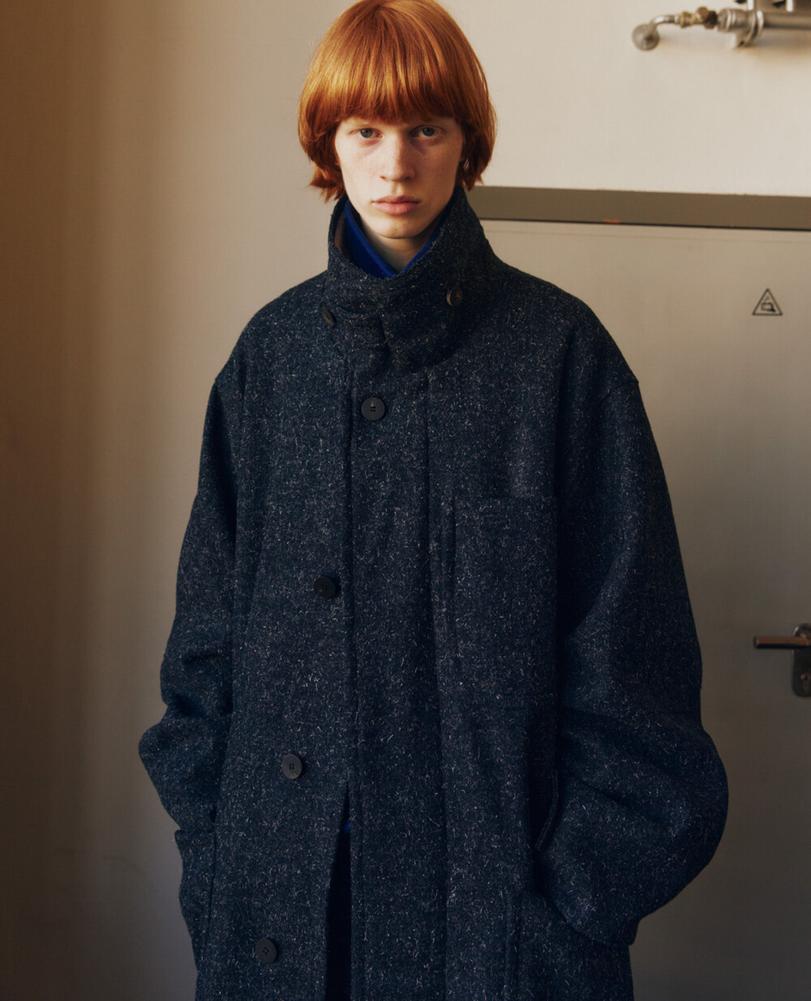 Namu Shop - Document Shearling Trimmed Kemp Melton Half Coat - Navy