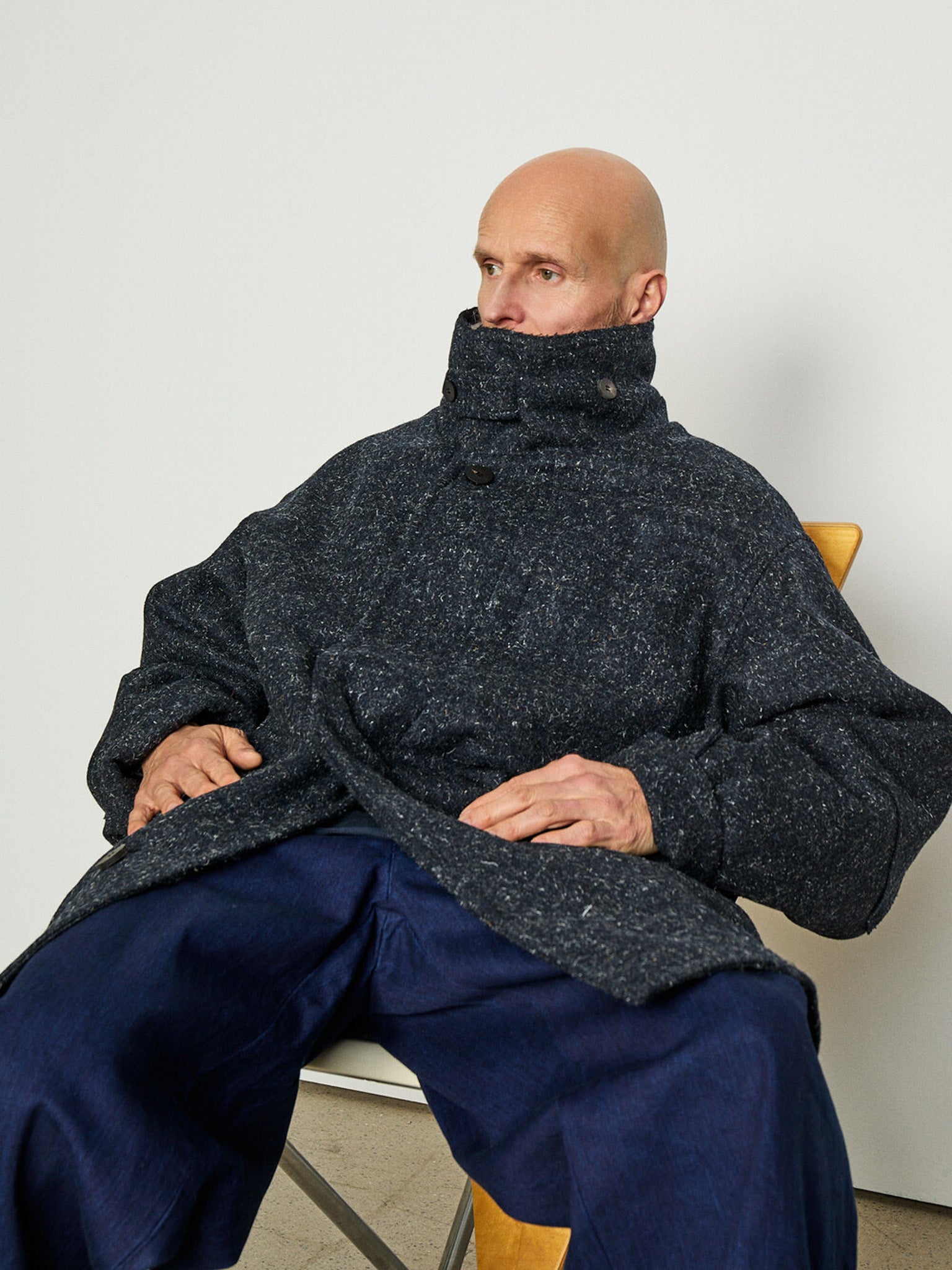 Namu Shop - Document Shearling Trimmed Kemp Melton Half Coat - Navy