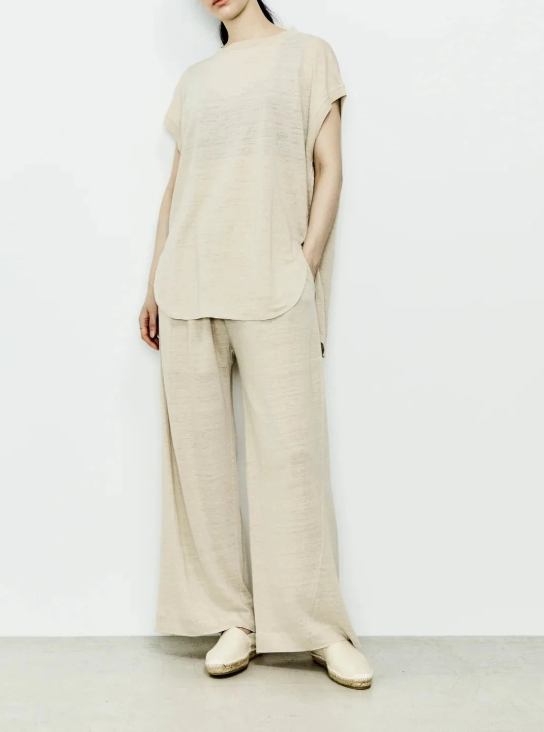 Namu Shop - Unfil French Linen Jersey Wide Leg Pants - Flax Beige