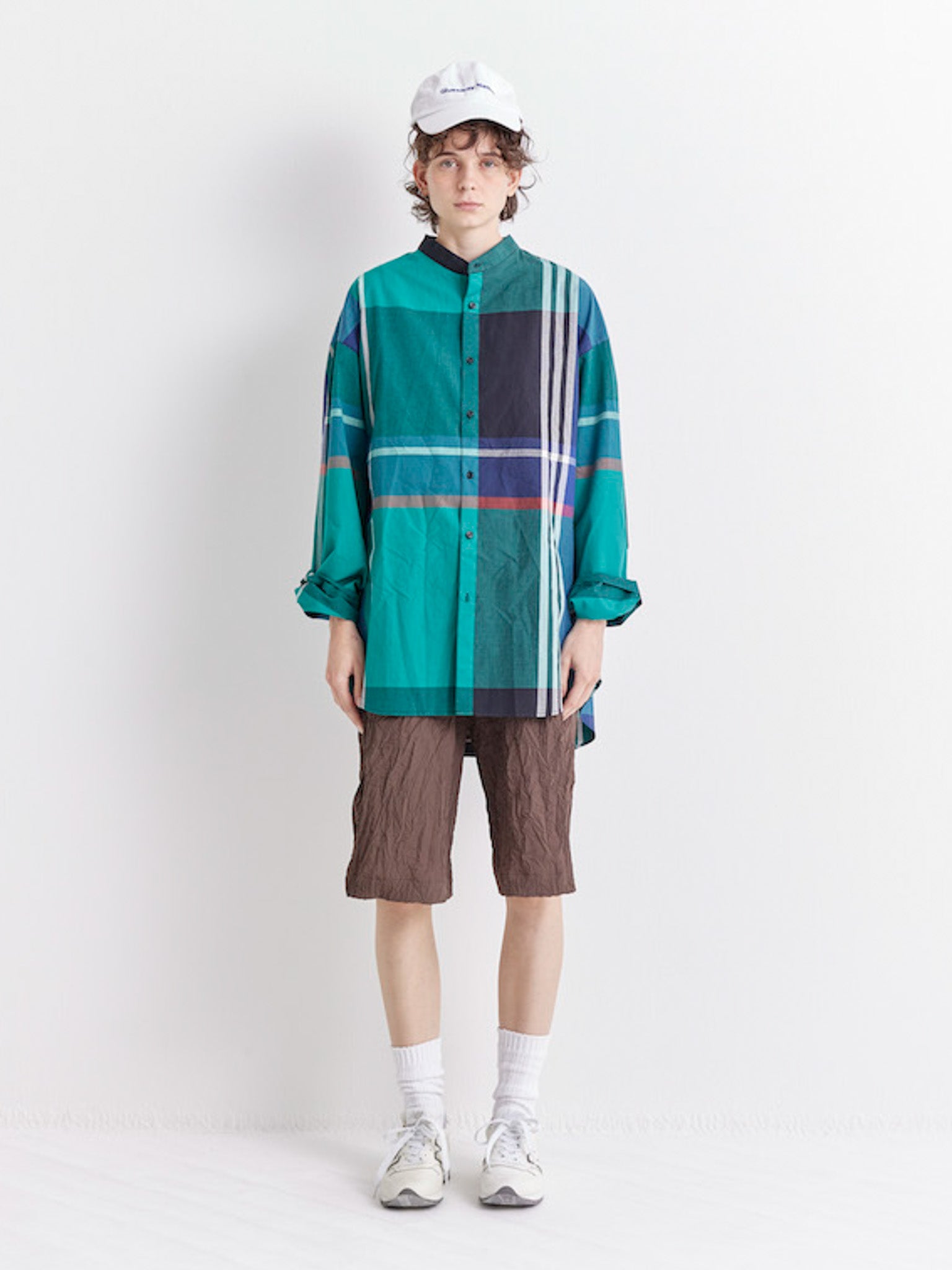 Namu Shop - Veritecoeur Stand Collar Shirt - Fukamidori Check