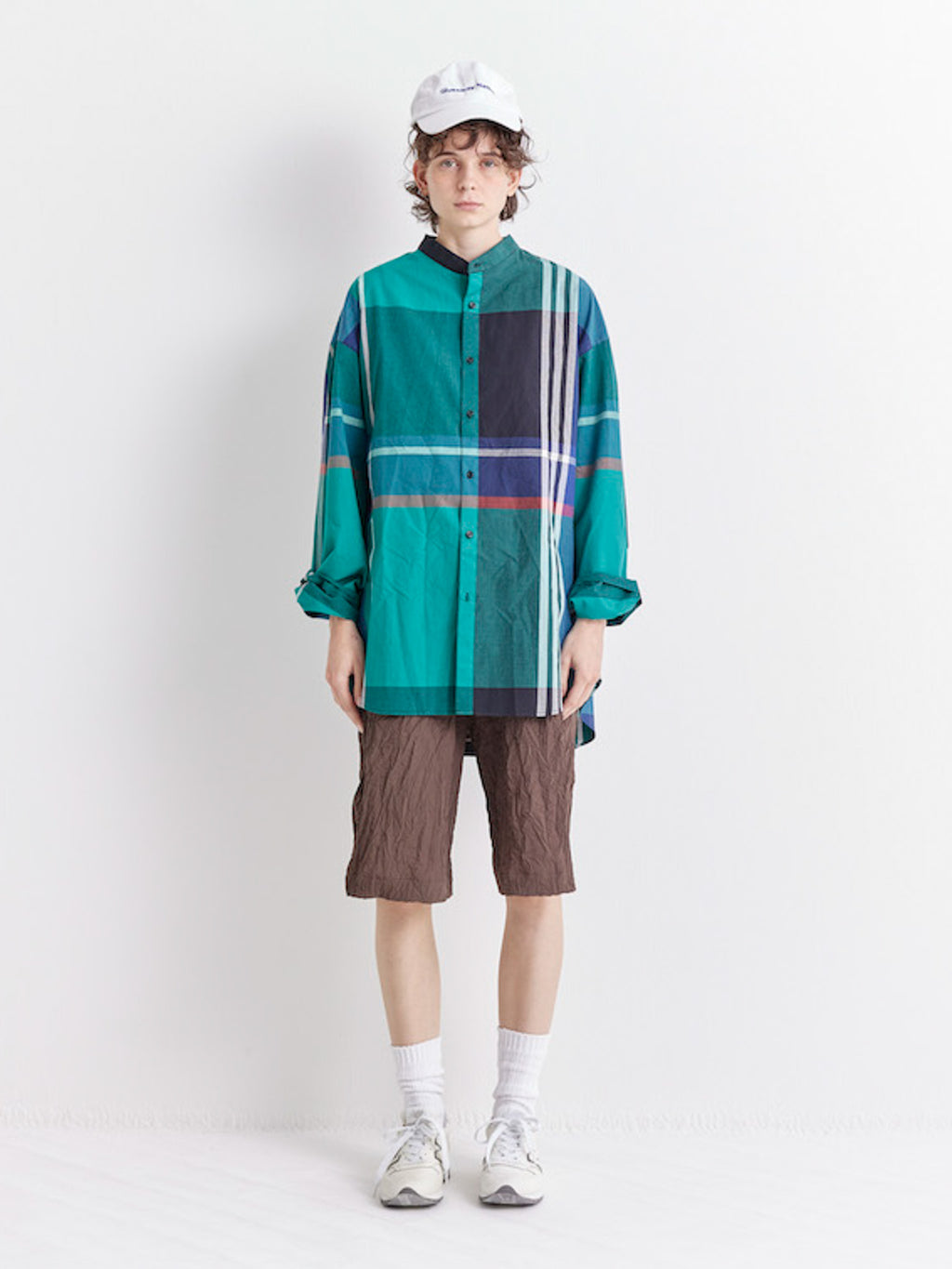 Namu Shop - Veritecoeur Stand Collar Shirt - Fukamidori Check