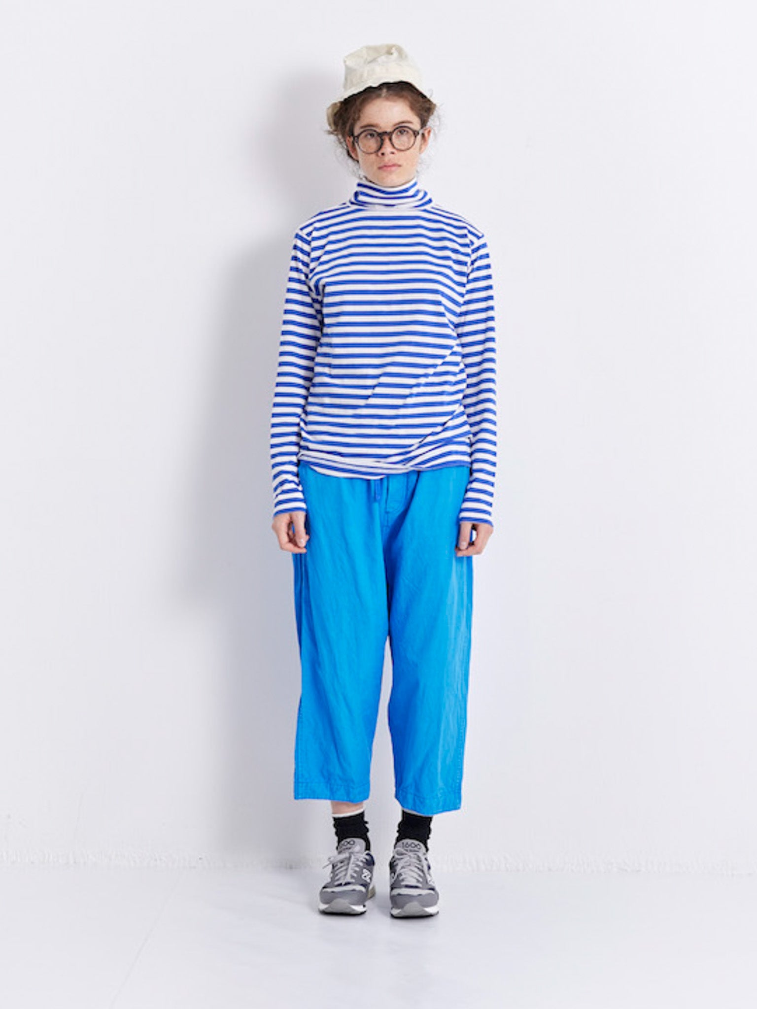 Namu Shop - Veritecoeur T/C Border High Neck Tee - White x Gray