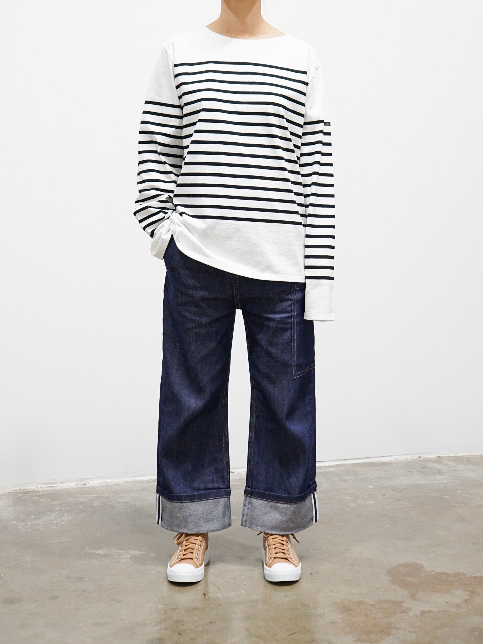 Namu Shop - Veritecoeur Le Minor Border Longsleeve Tee - Royal Blue x White