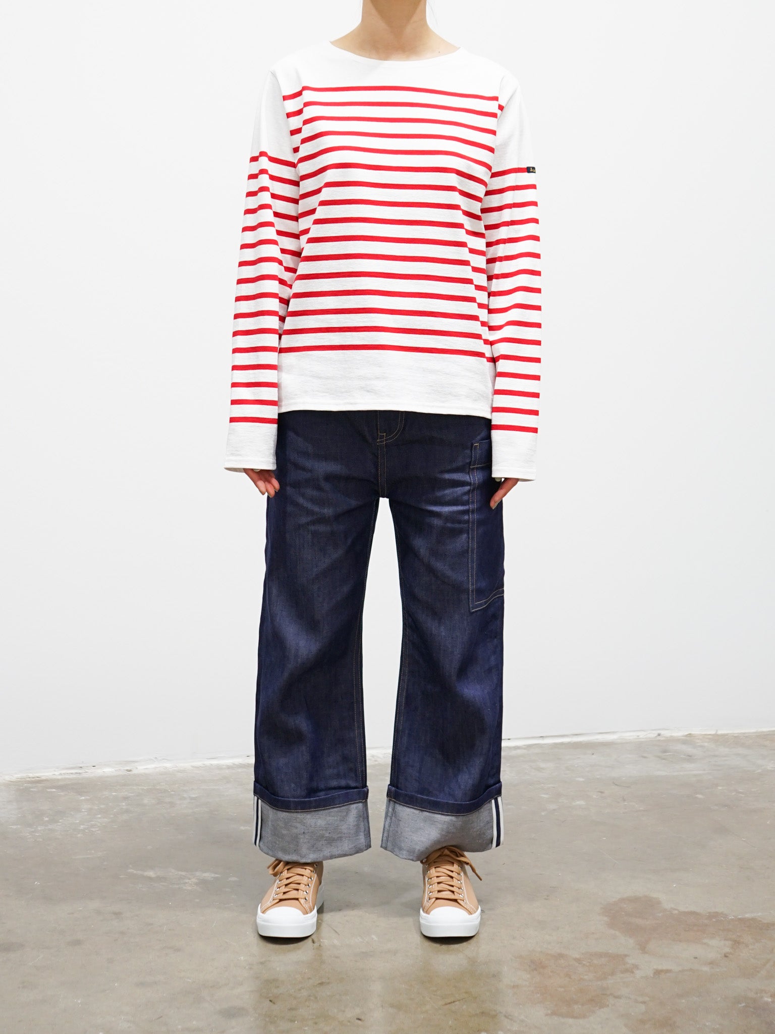 Namu Shop - Veritecoeur Le Minor Border Longsleeve Tee - Red x White