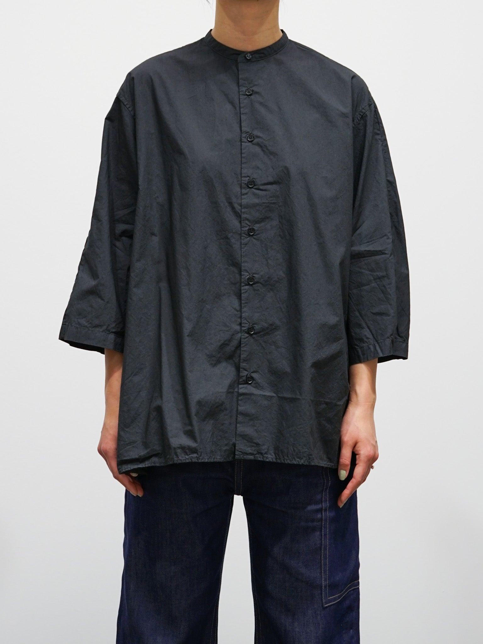 Namu Shop - Veritecoeur Band Collar Gather Back Shirt - Sumikuro
