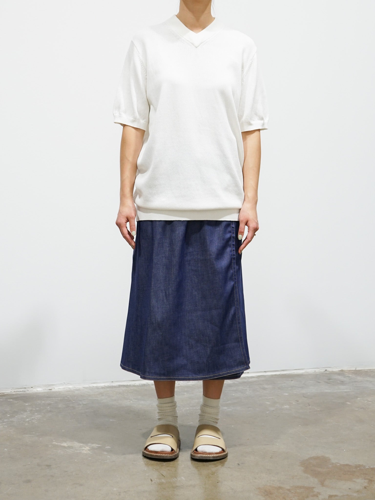 Namu Shop - Studio Nicholson Tula V-Neck Short Sleeve Knit - Ivory