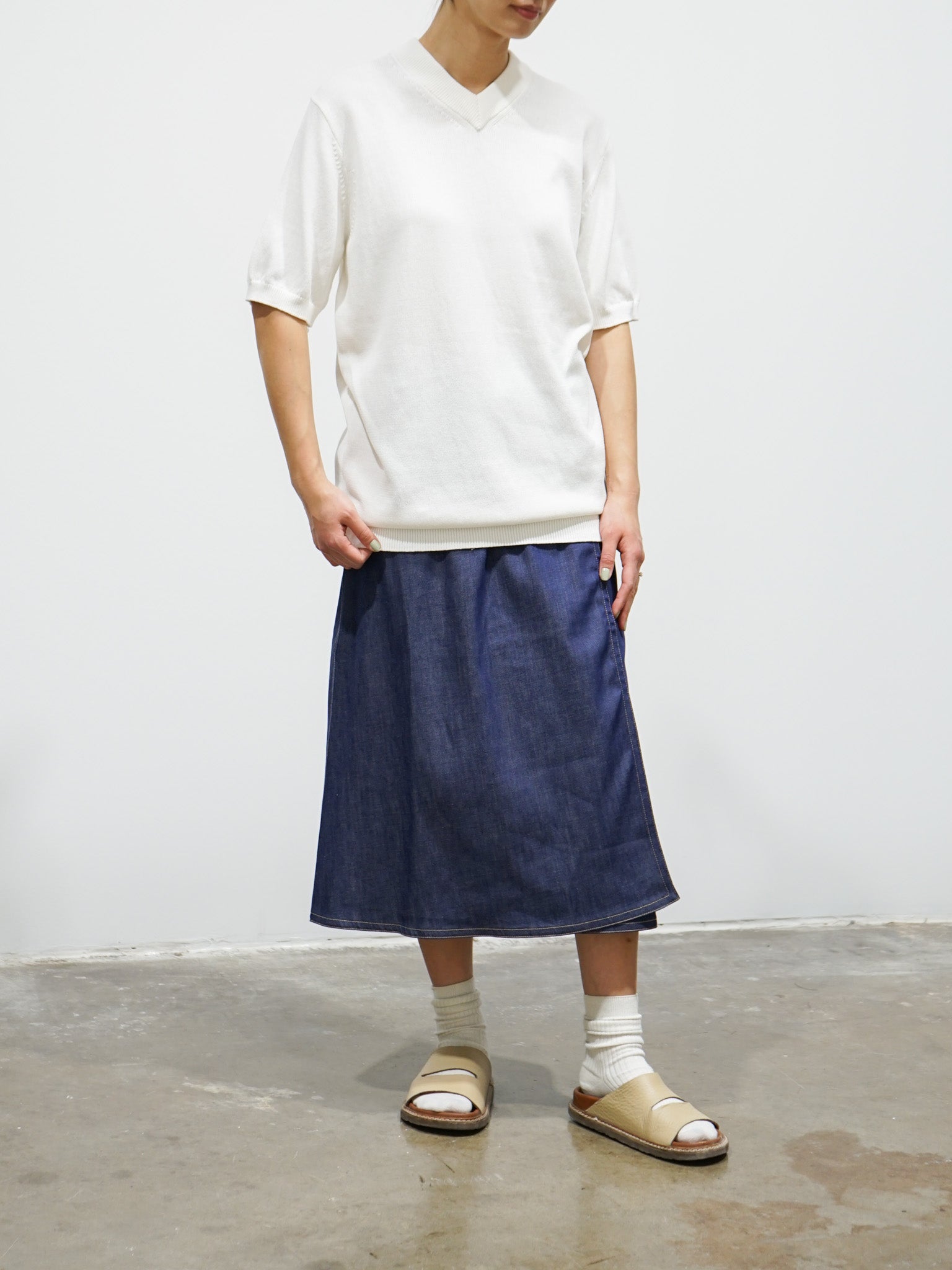 Namu Shop - Studio Nicholson Tula V-Neck Short Sleeve Knit - Ivory