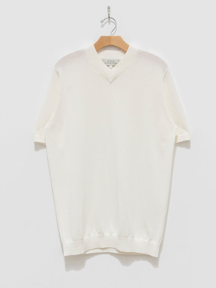 Namu Shop - Studio Nicholson Tula V-Neck Short Sleeve Knit - Ivory