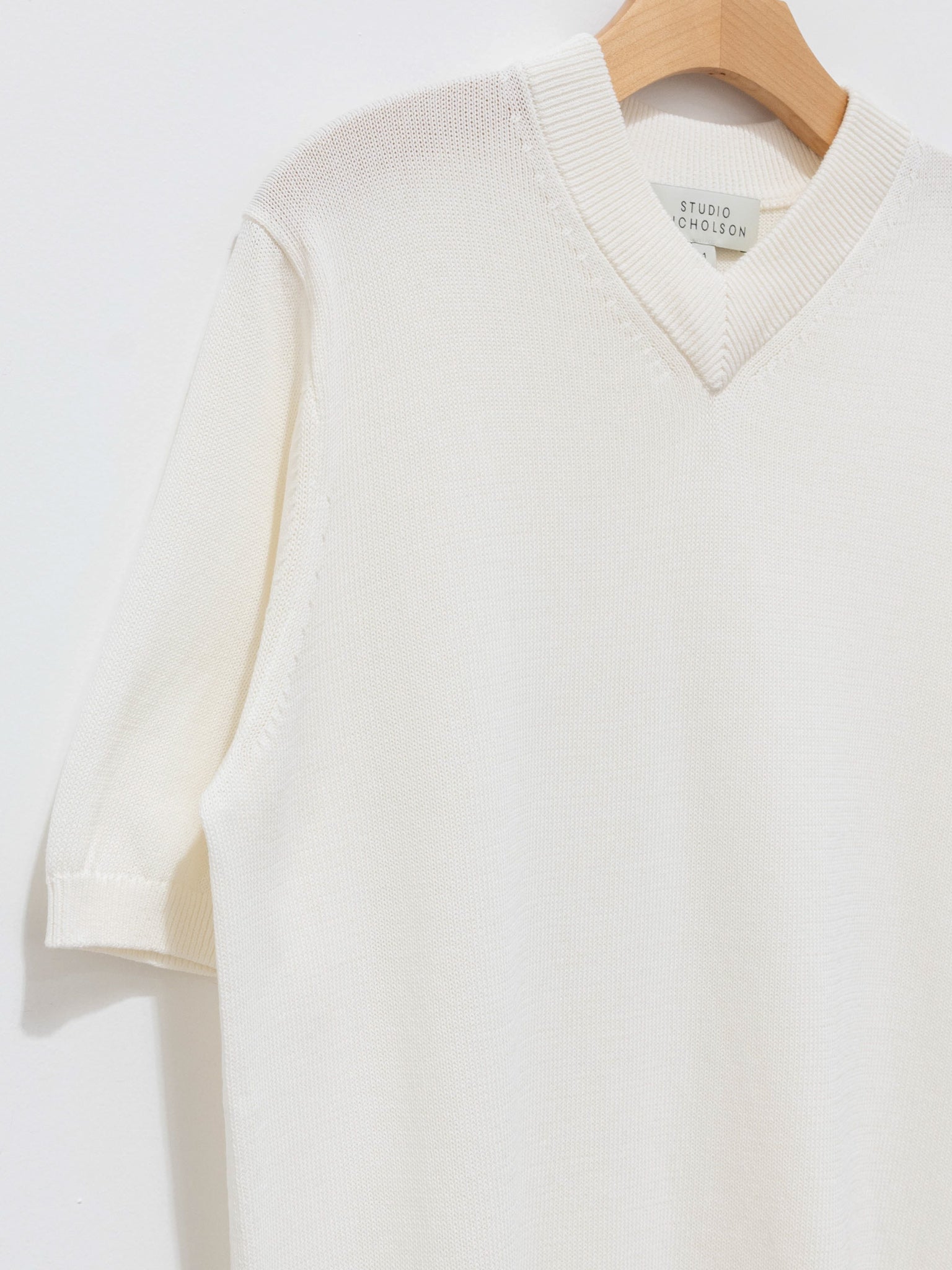 Namu Shop - Studio Nicholson Tula V-Neck Short Sleeve Knit - Ivory