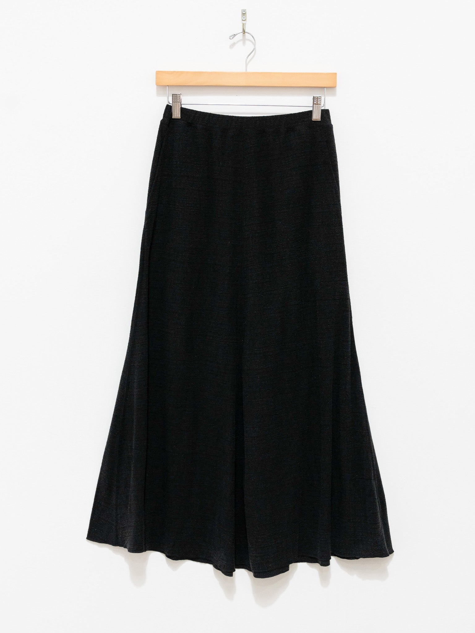 Namu Shop - Unfil Raw Silk Plain Jersey Flared Skirt - Black