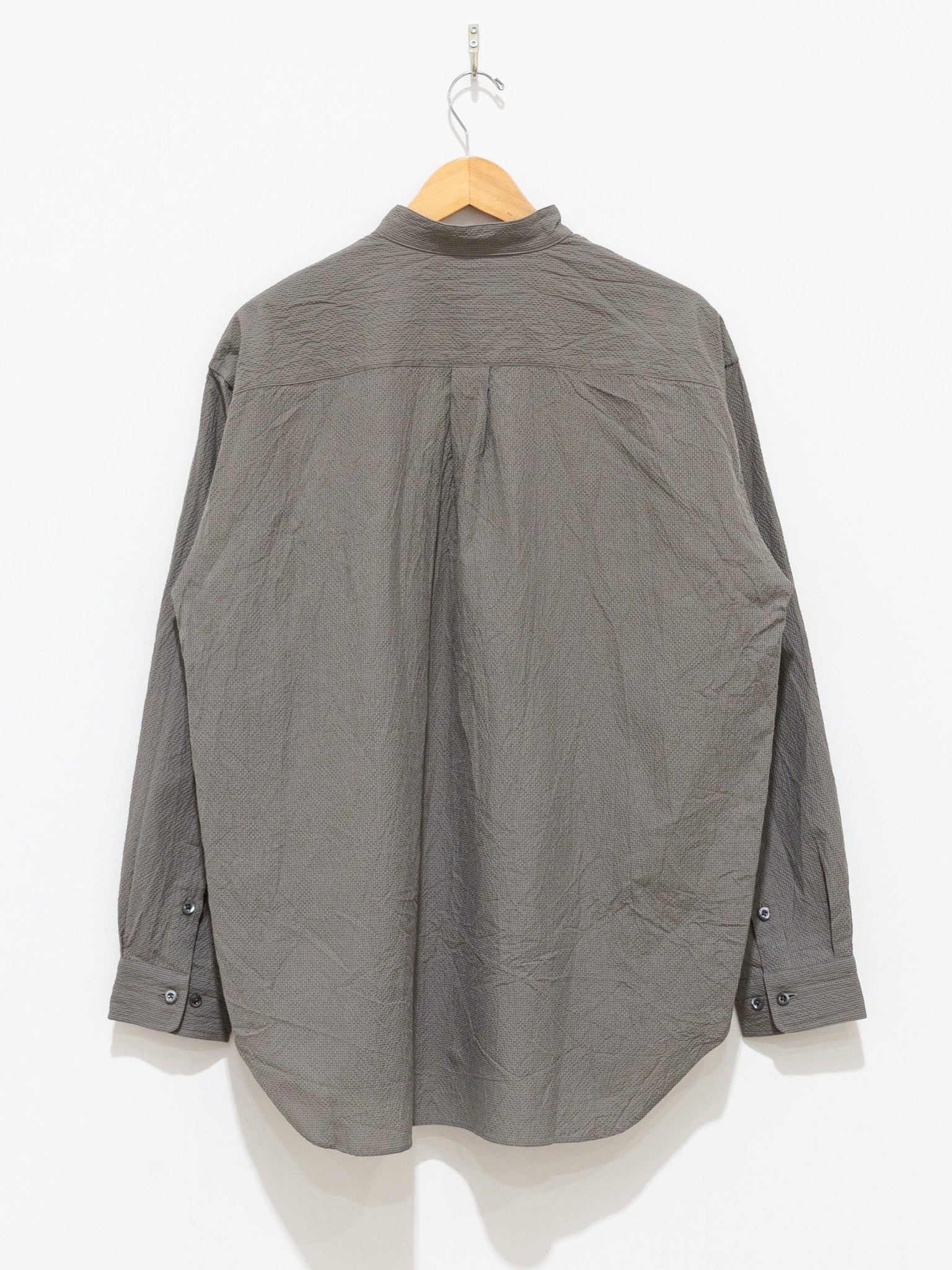 Namu Shop - ts(s) Seersucker Baggy Fit Band Collar Shirt - Gray
