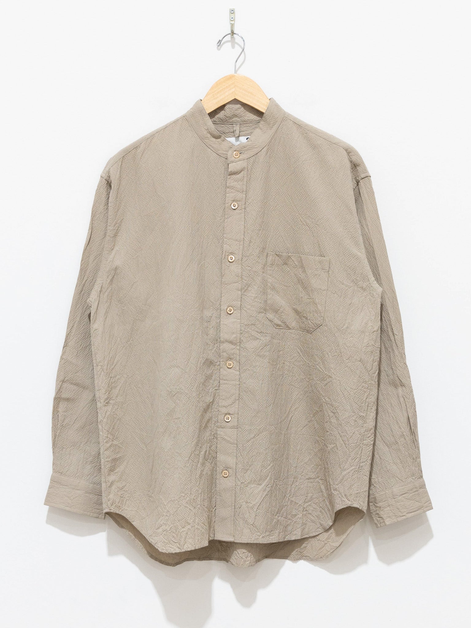 Namu Shop - ts(s) Seersucker Baggy Fit Band Collar Shirt - Khaki Beige