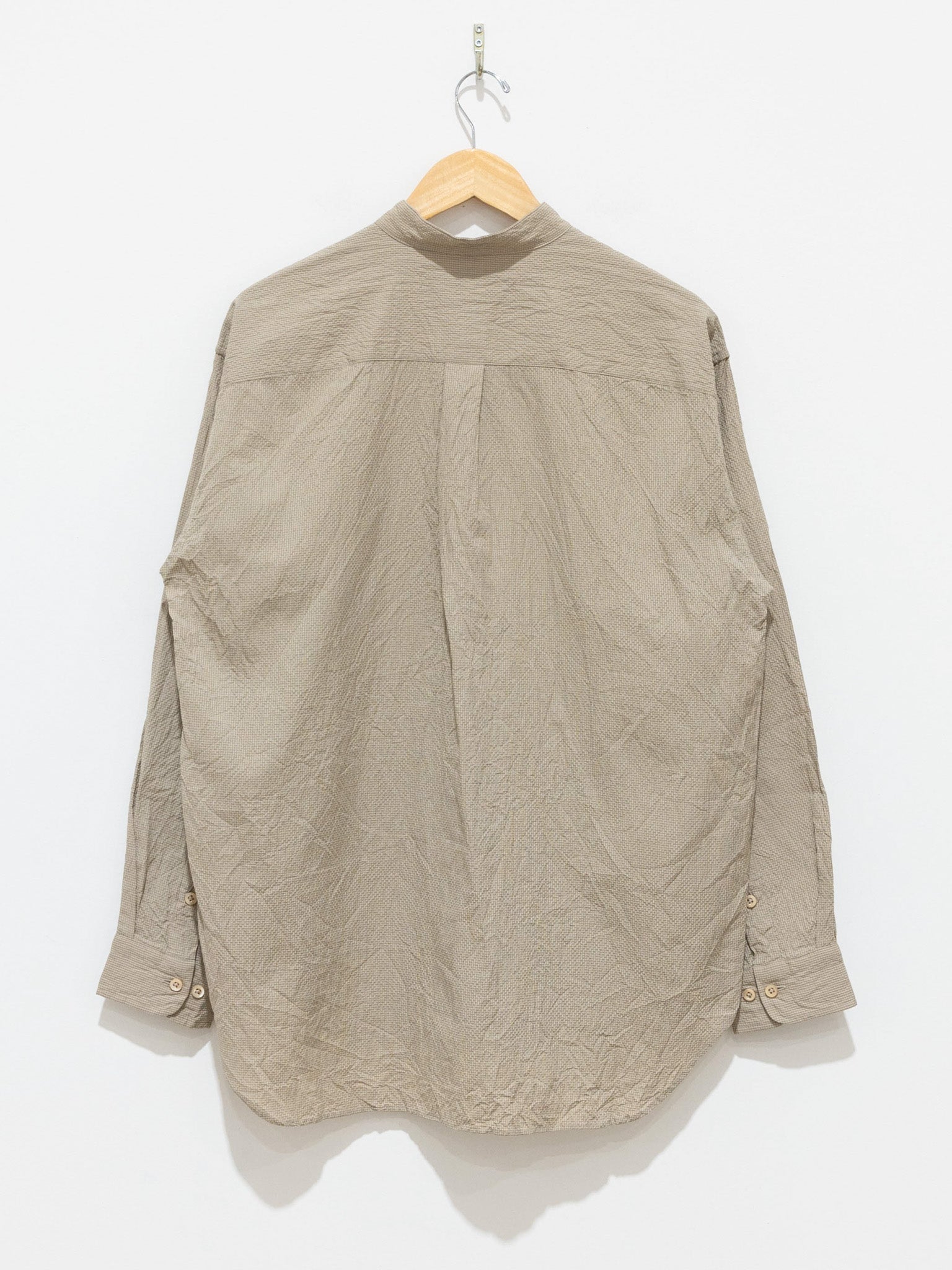 Namu Shop - ts(s) Seersucker Baggy Fit Band Collar Shirt - Khaki Beige