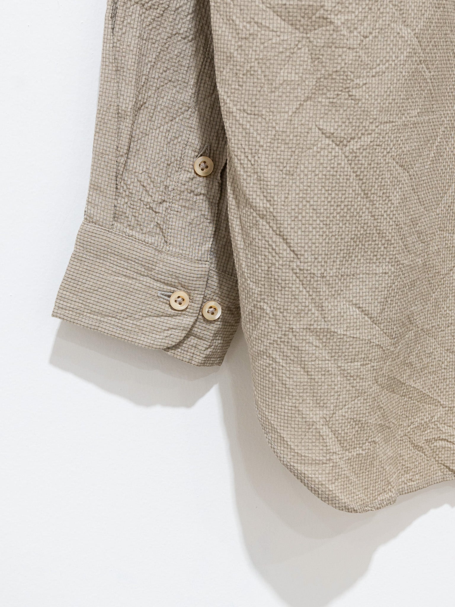 Namu Shop - ts(s) Seersucker Baggy Fit Band Collar Shirt - Khaki Beige