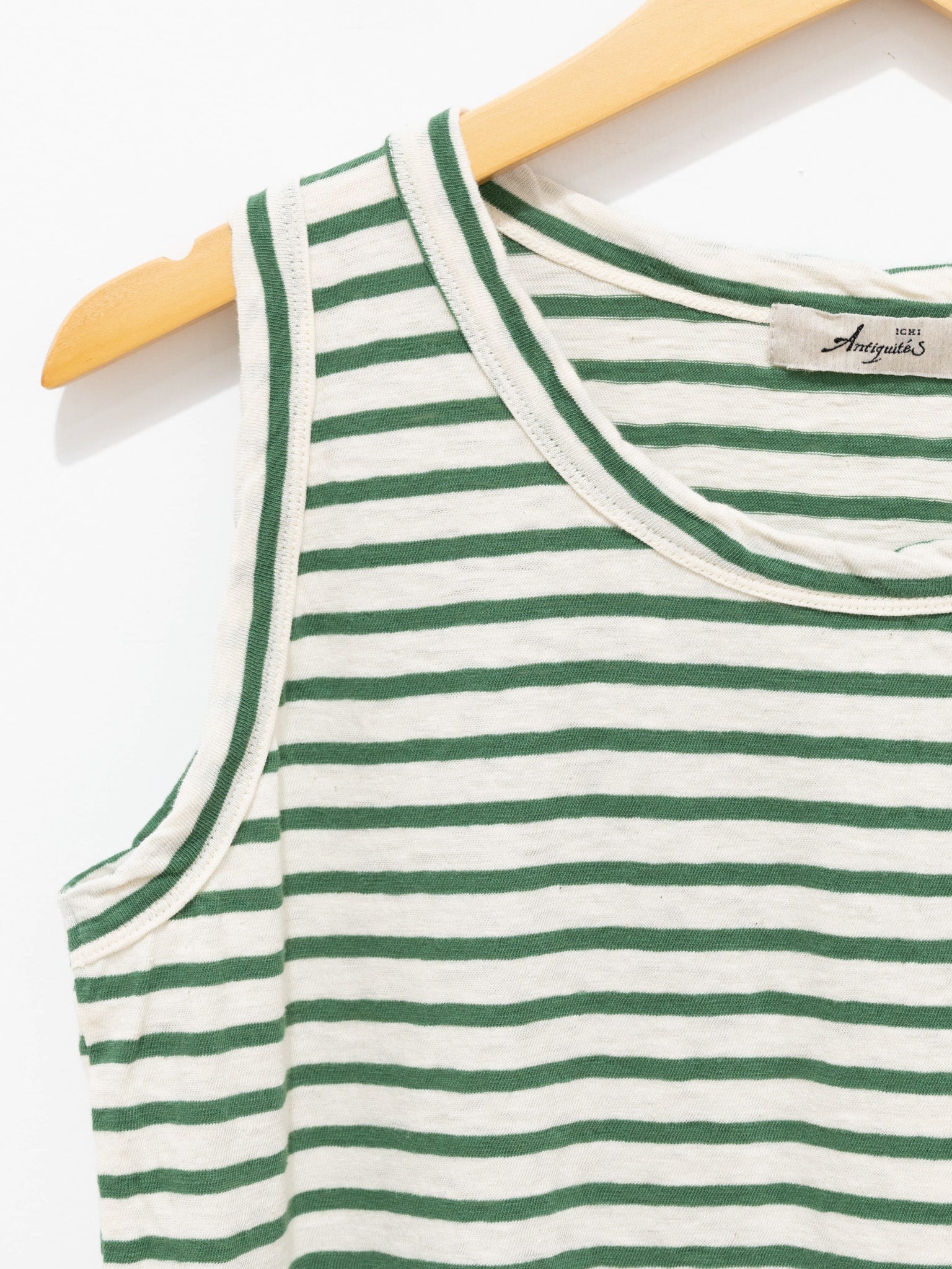 Namu Shop - Ichi Antiquites Cotton Border Tank Top - Natural x Green