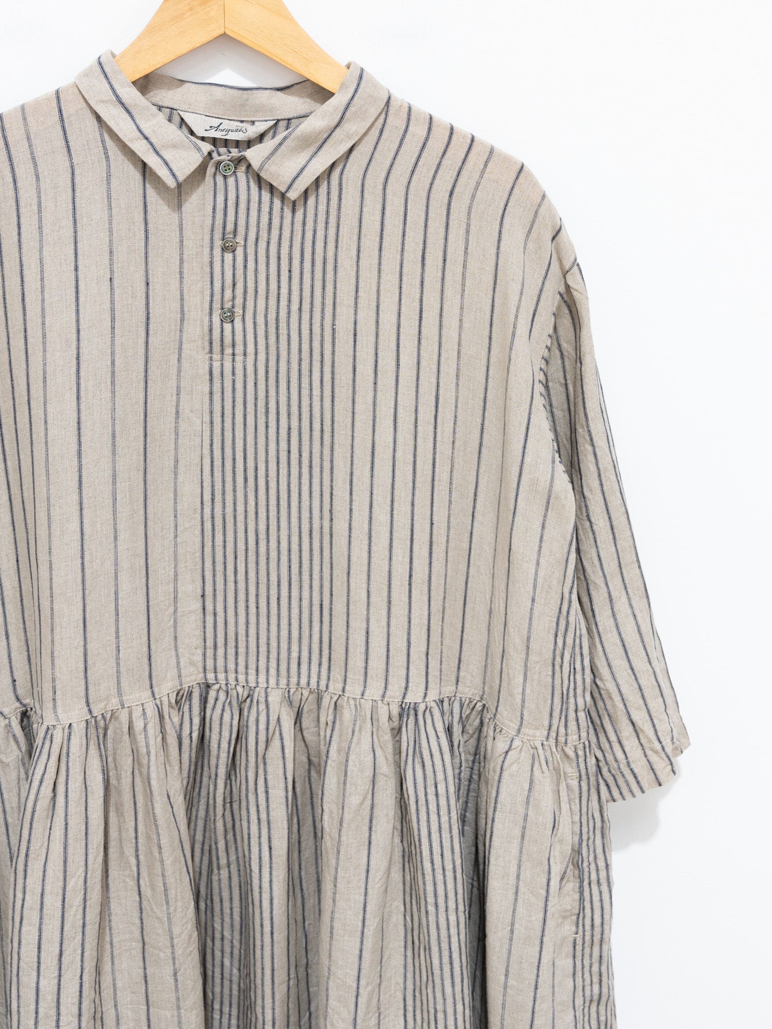 Namu Shop - Ichi Antiquites Linen Random Stripes Dress - Natural