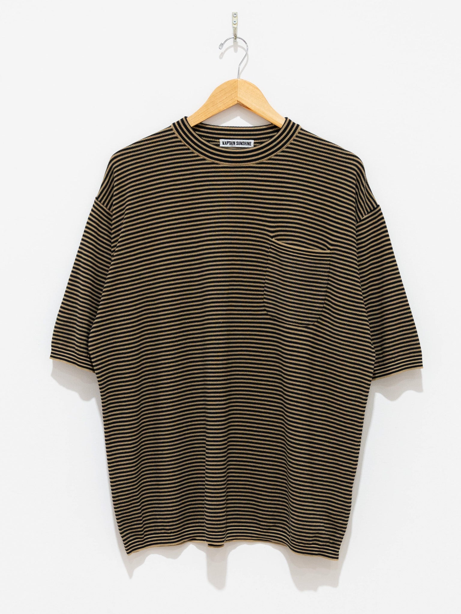 Namu Shop - Kaptain Sunshine Crewneck Knit Border Pocket Tee - Black/Beige
