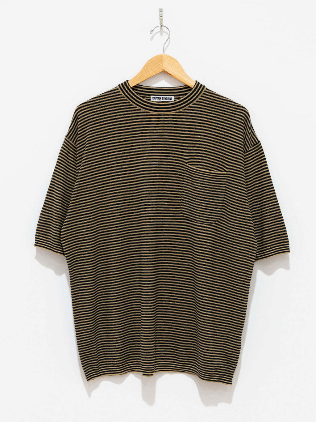 Namu Shop - Kaptain Sunshine Crewneck Knit Border Pocket Tee - Black/Beige