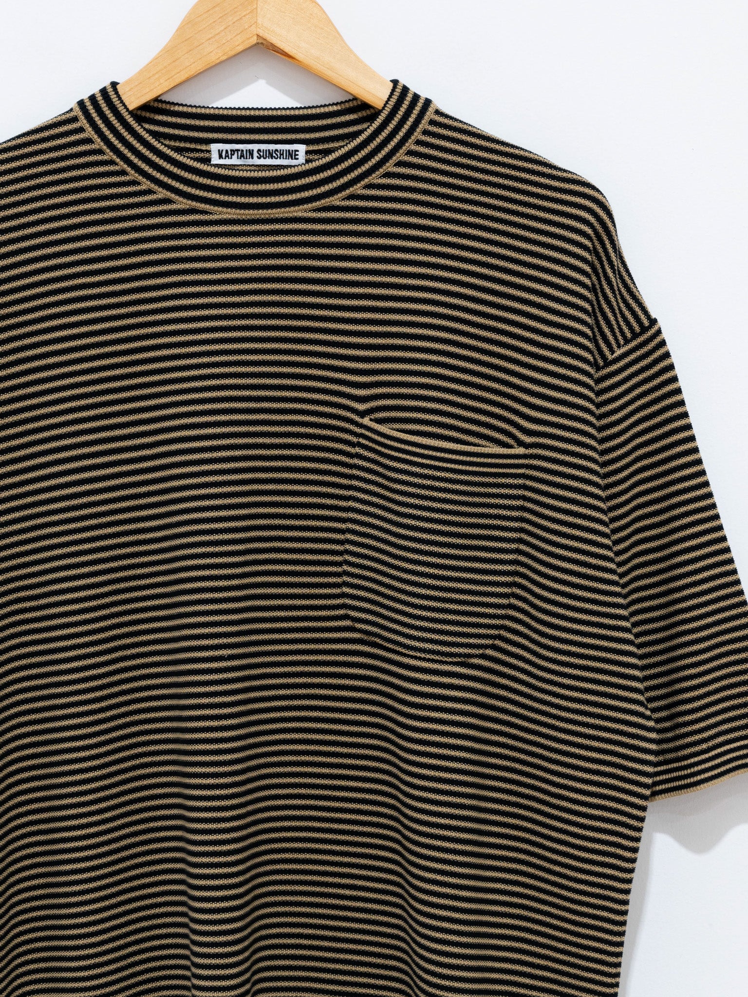 Namu Shop - Kaptain Sunshine Crewneck Knit Border Pocket Tee - Black/Beige