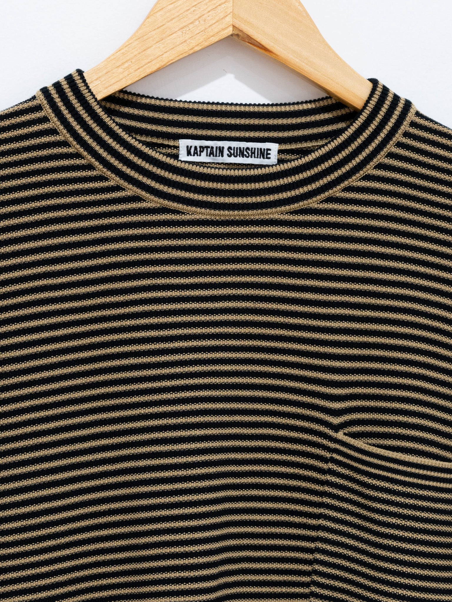 Namu Shop - Kaptain Sunshine Crewneck Knit Border Pocket Tee - Black/Beige