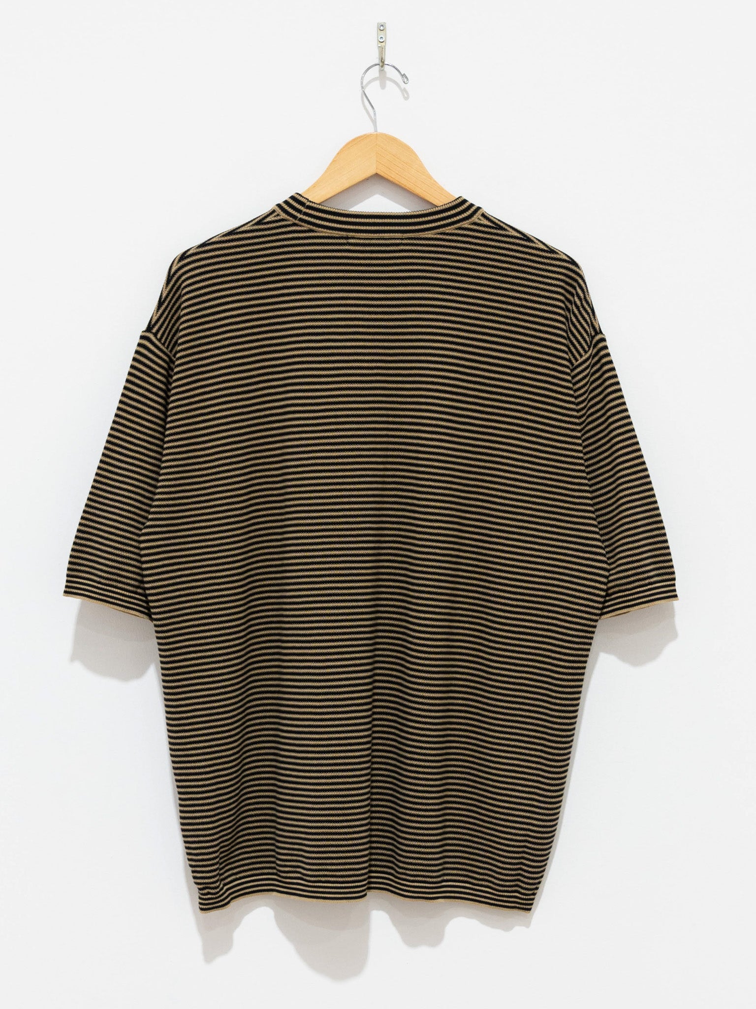 Namu Shop - Kaptain Sunshine Crewneck Knit Border Pocket Tee - Black/Beige