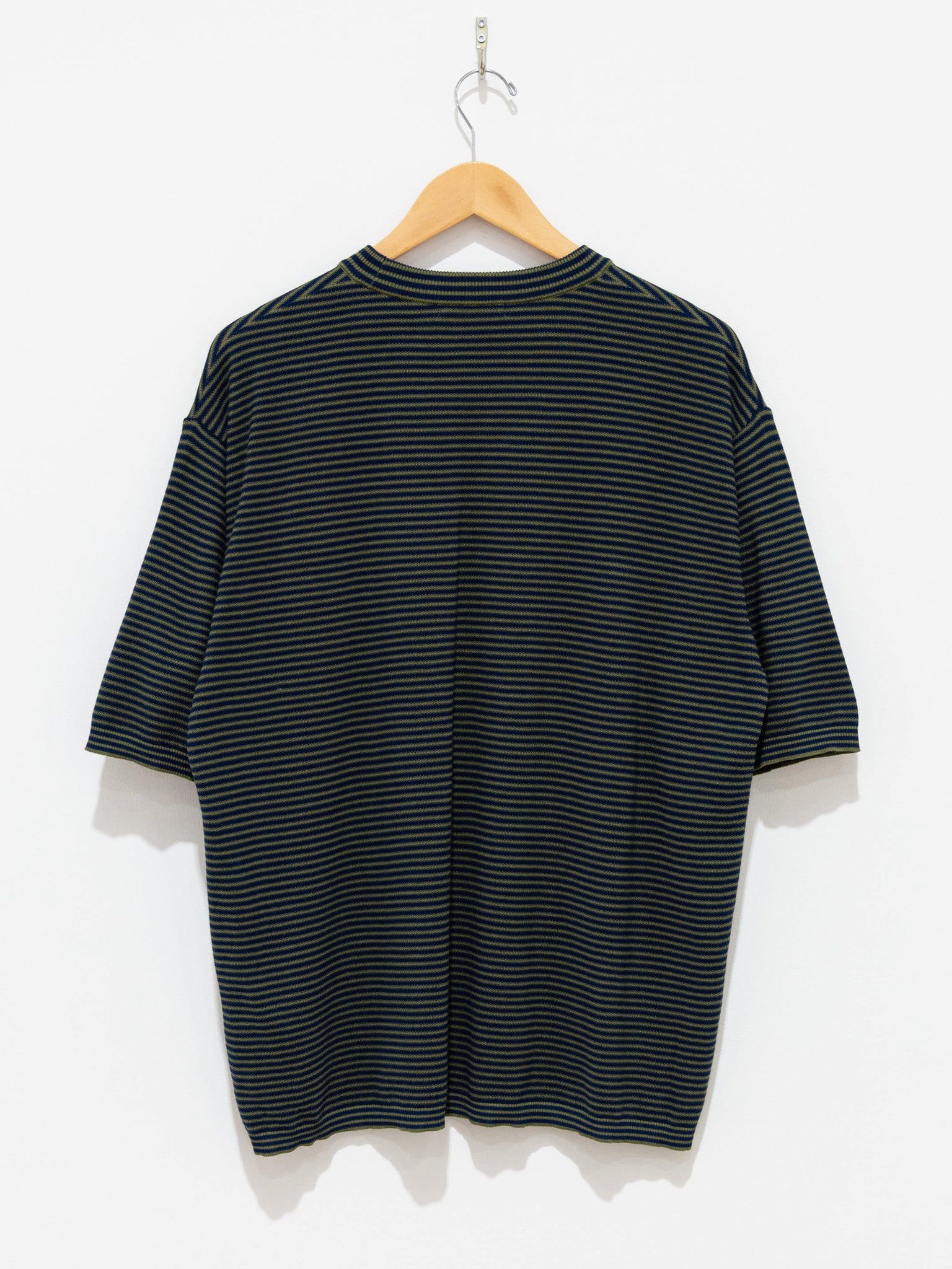 Namu Shop - Kaptain Sunshine Crewneck Knit Border Pocket Tee - Green/Navy