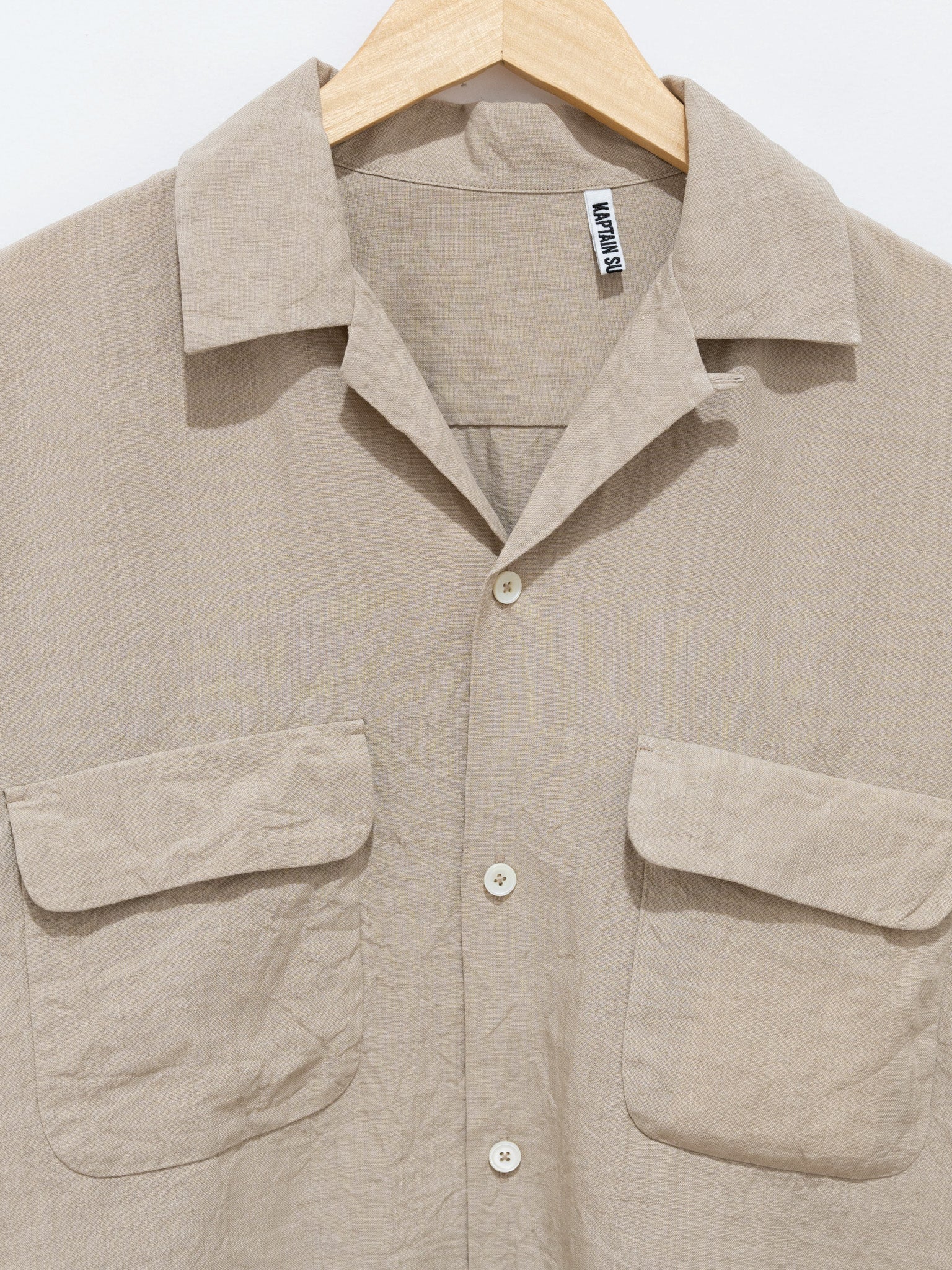 Namu Shop - Kaptain Sunshine Linen Silk Open Collar Shirt - Natural