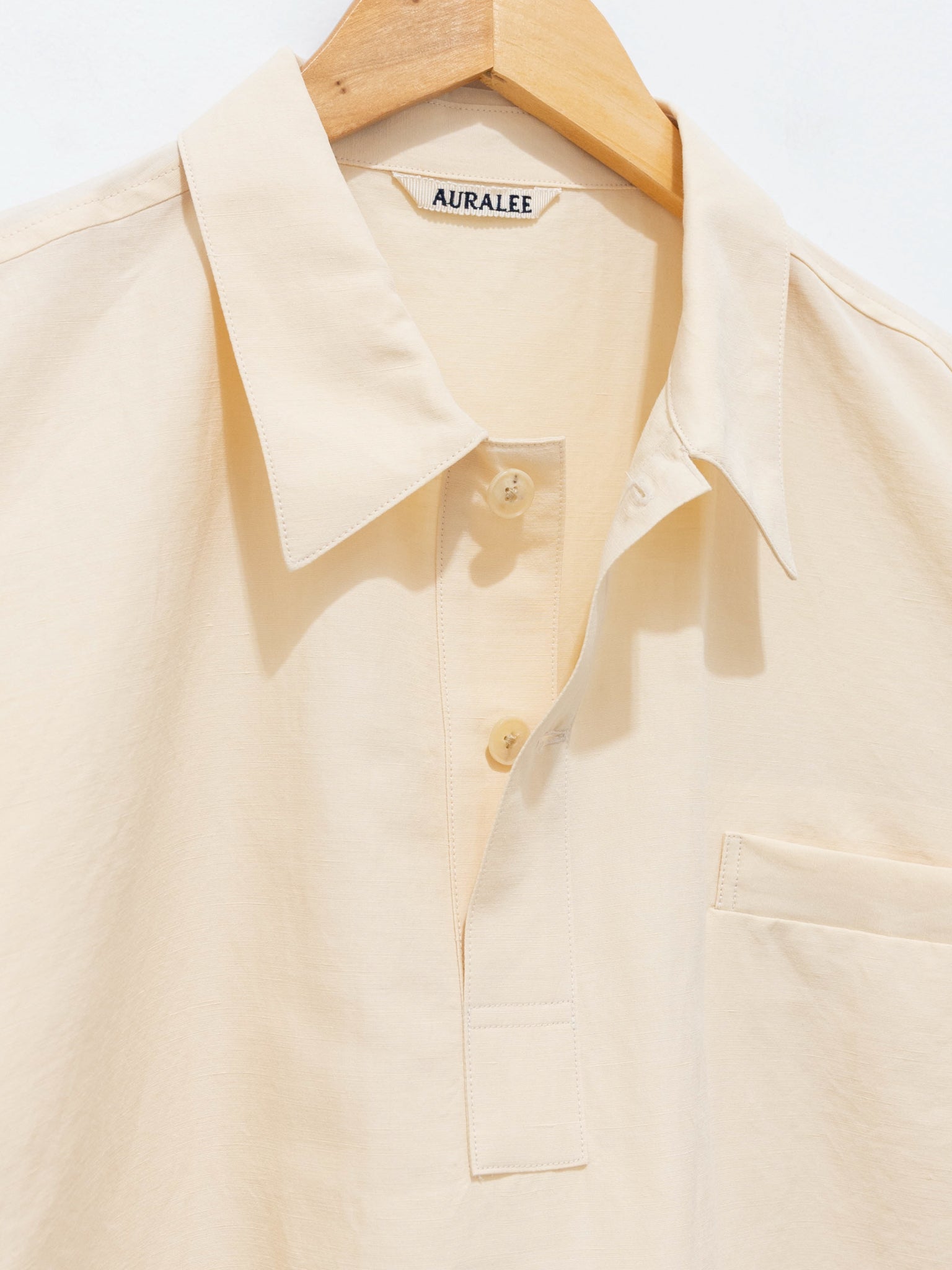 Namu Shop - Auralee High Density Finx Linen Weather Half Sleeve Shirt - Ecru