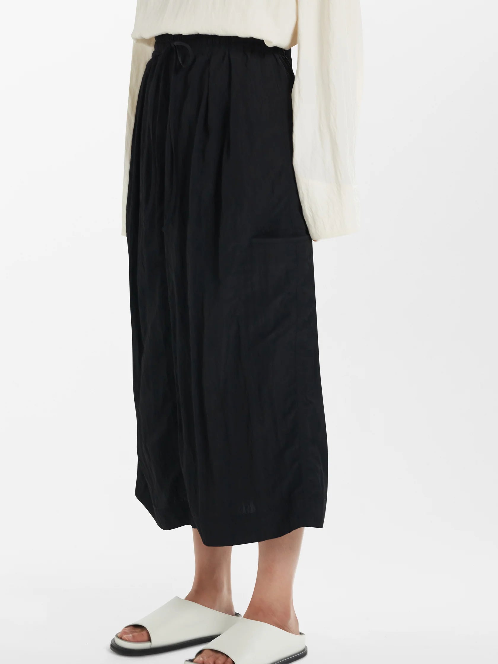 Namu Shop - Studio Nicholson Soledad Textured Viscose Drawstring Skirt - Black