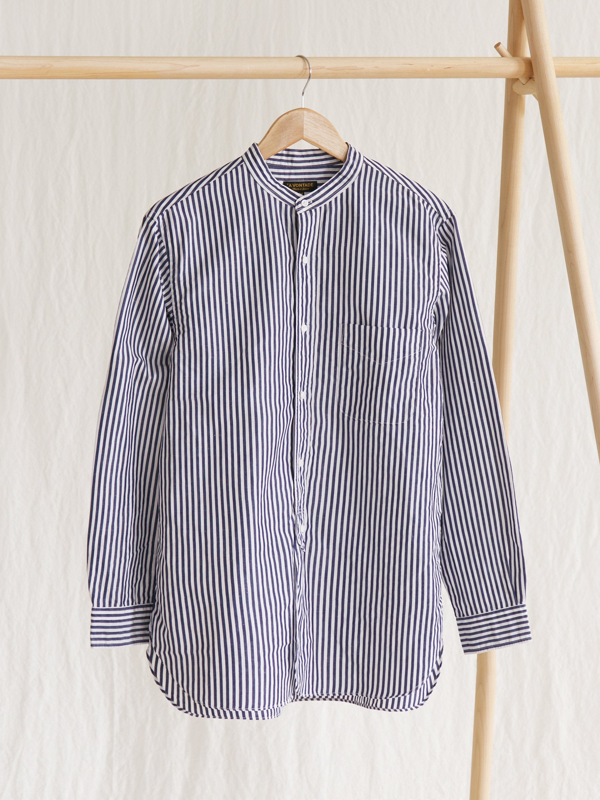 Namu Shop - A Vontade Banded Collar Shirt - Navy Stripe