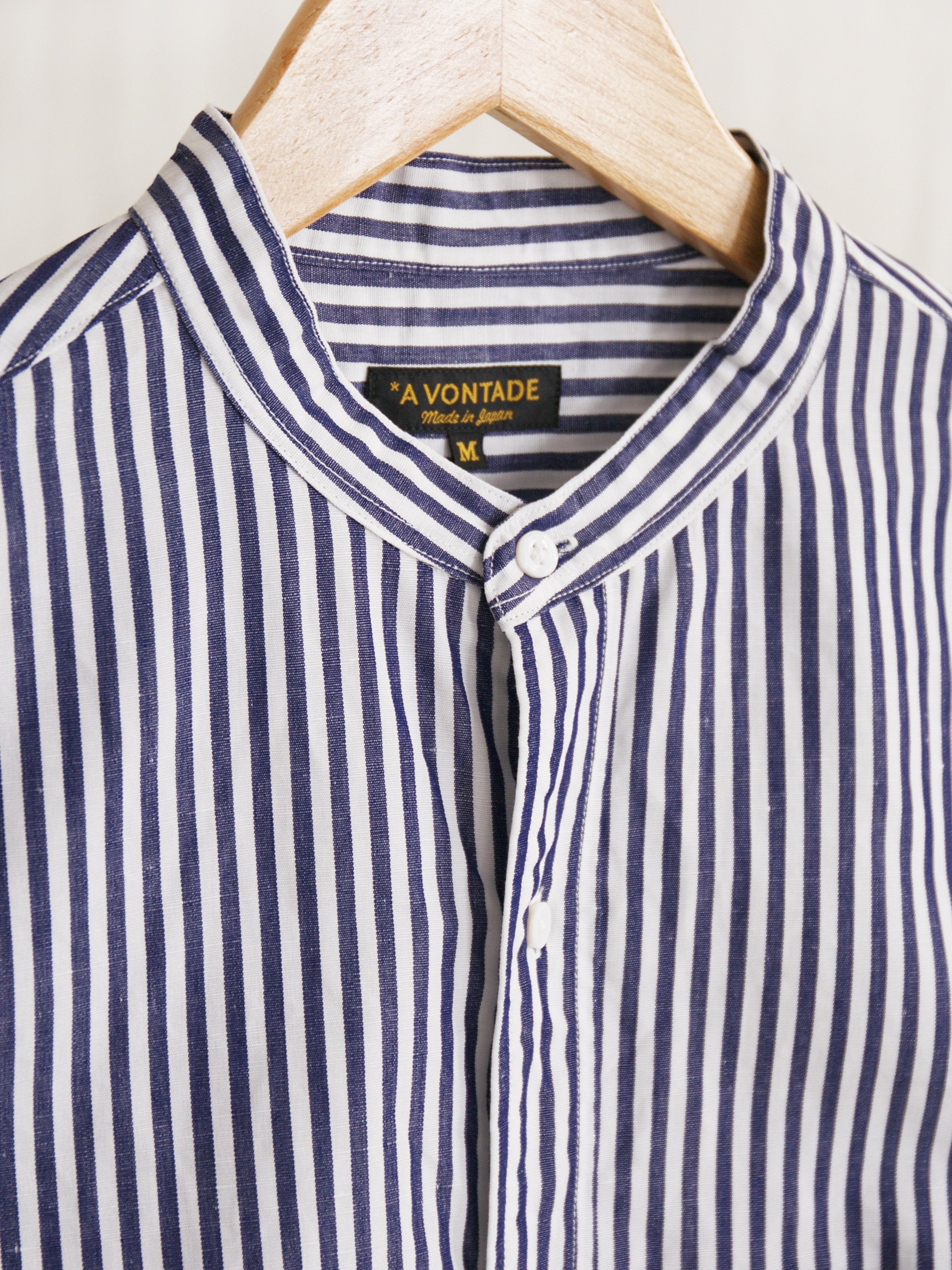 Namu Shop - A Vontade Banded Collar Shirt - Navy Stripe