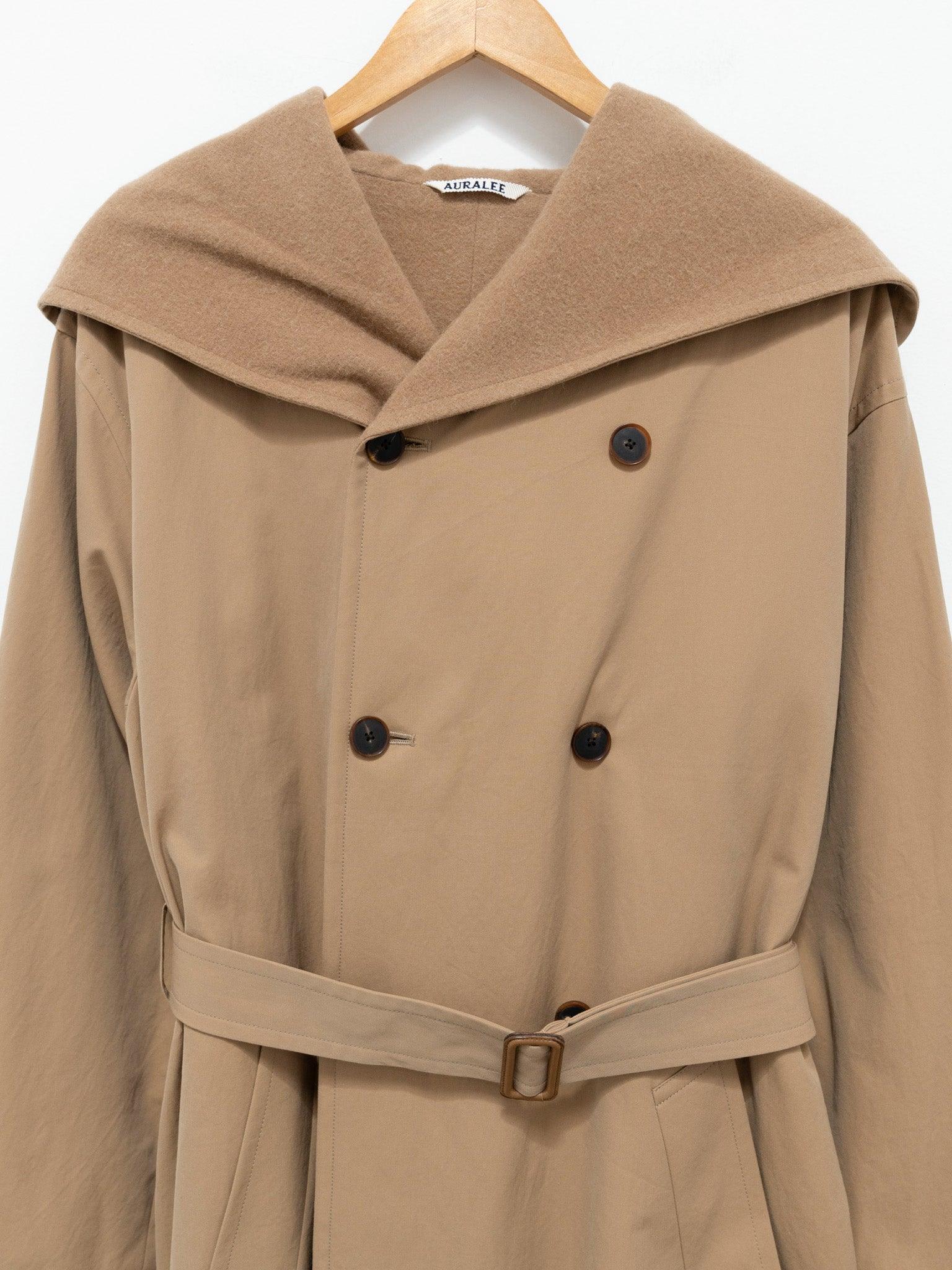 Namu Shop - Auralee Finx Hard Twist Gabardine Hooded Double Coat - Beige Chambray