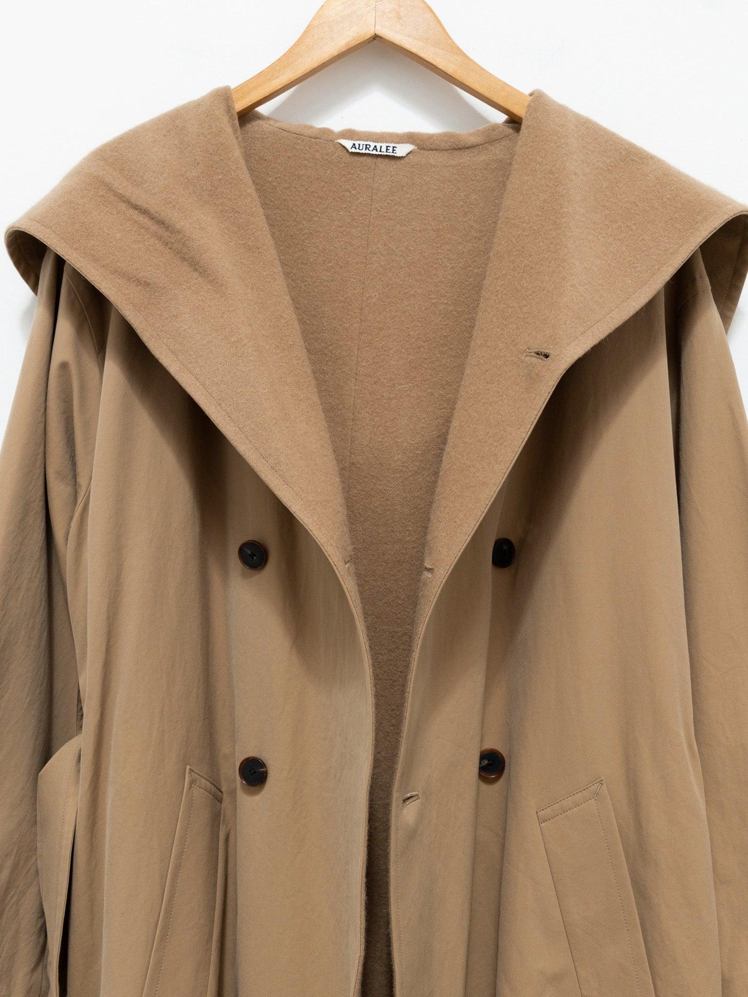 Namu Shop - Auralee Finx Hard Twist Gabardine Hooded Double Coat - Beige Chambray