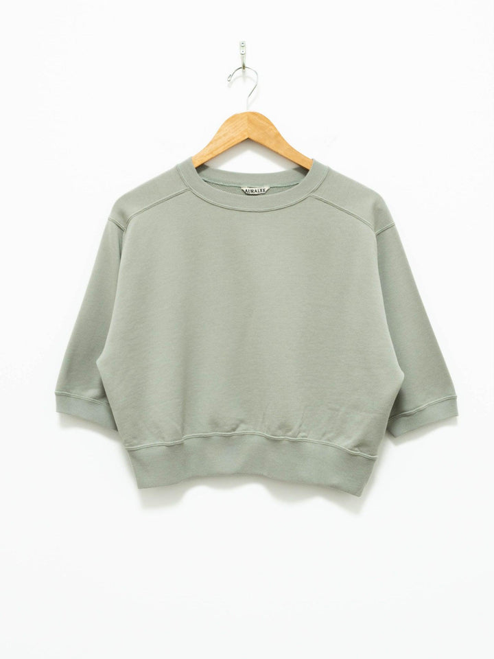 Namu Shop - Auralee Light Flowy Sweat Half Sleeve Crop Pullover - Light Green
