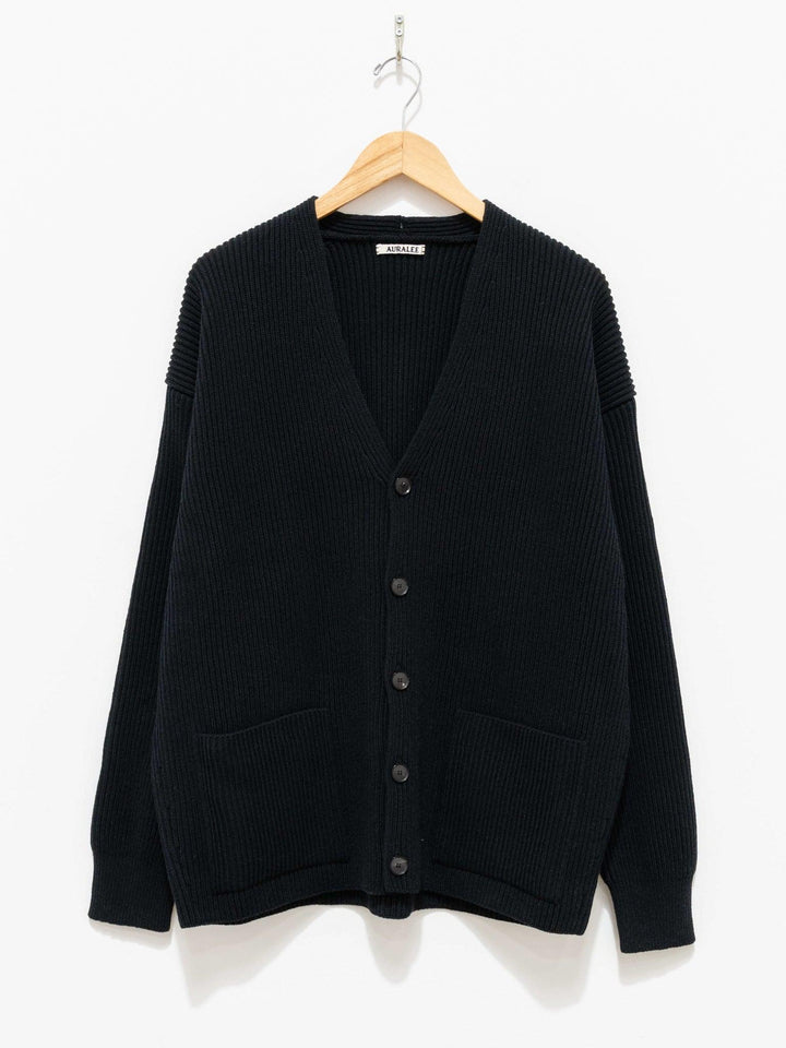 Namu Shop - Auralee Super Fine Wool Rib Knit Big Cardigan - Black