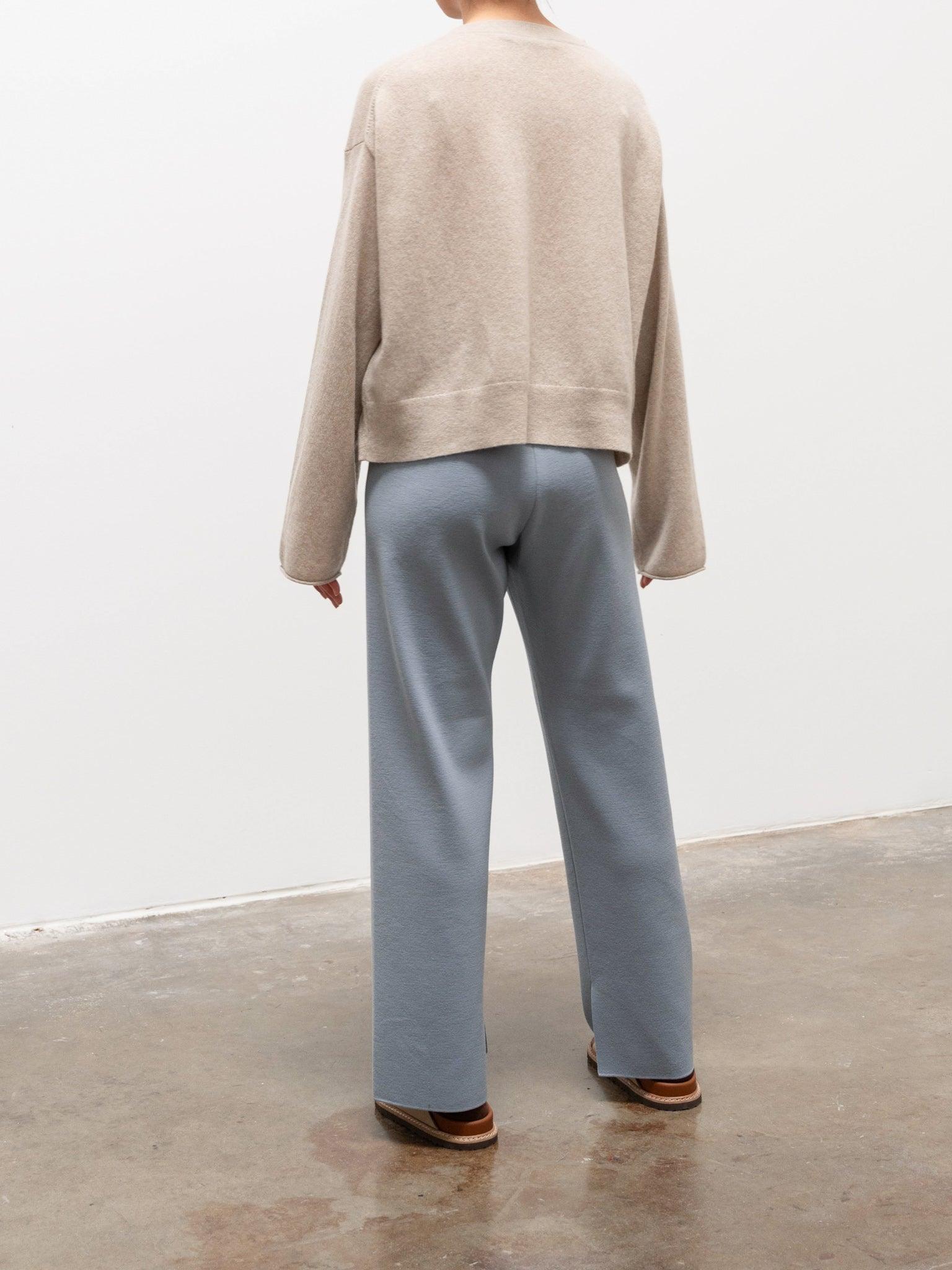 Namu Shop - Auralee Wool Recycled Poly High Gauge Rib Knit Pants - Blue Gray