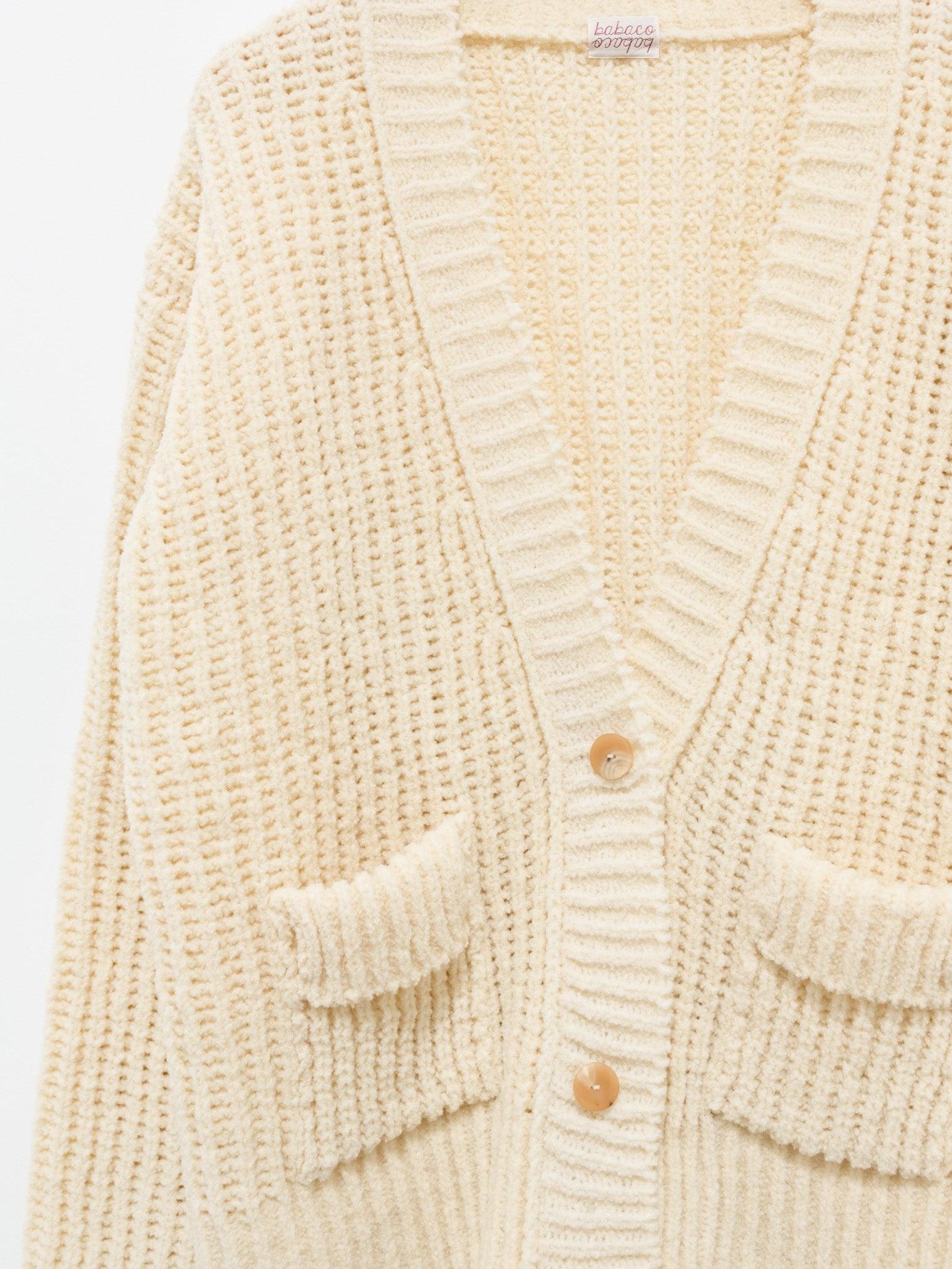 Namu Shop - Babaco Chenille Yarn Cardigan - Ivory