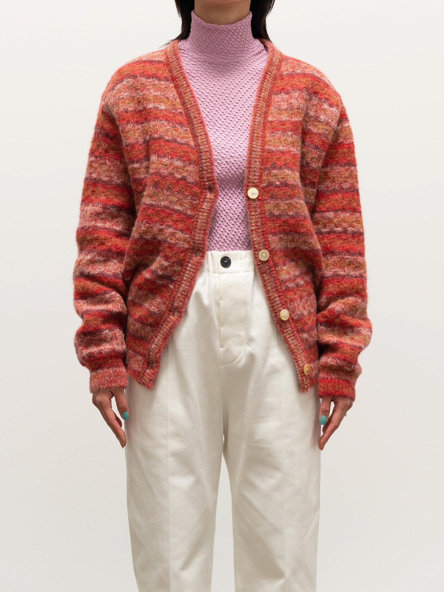 Namu Shop - Babaco Space Dyed Basket Check Cardigan - Brick Red
