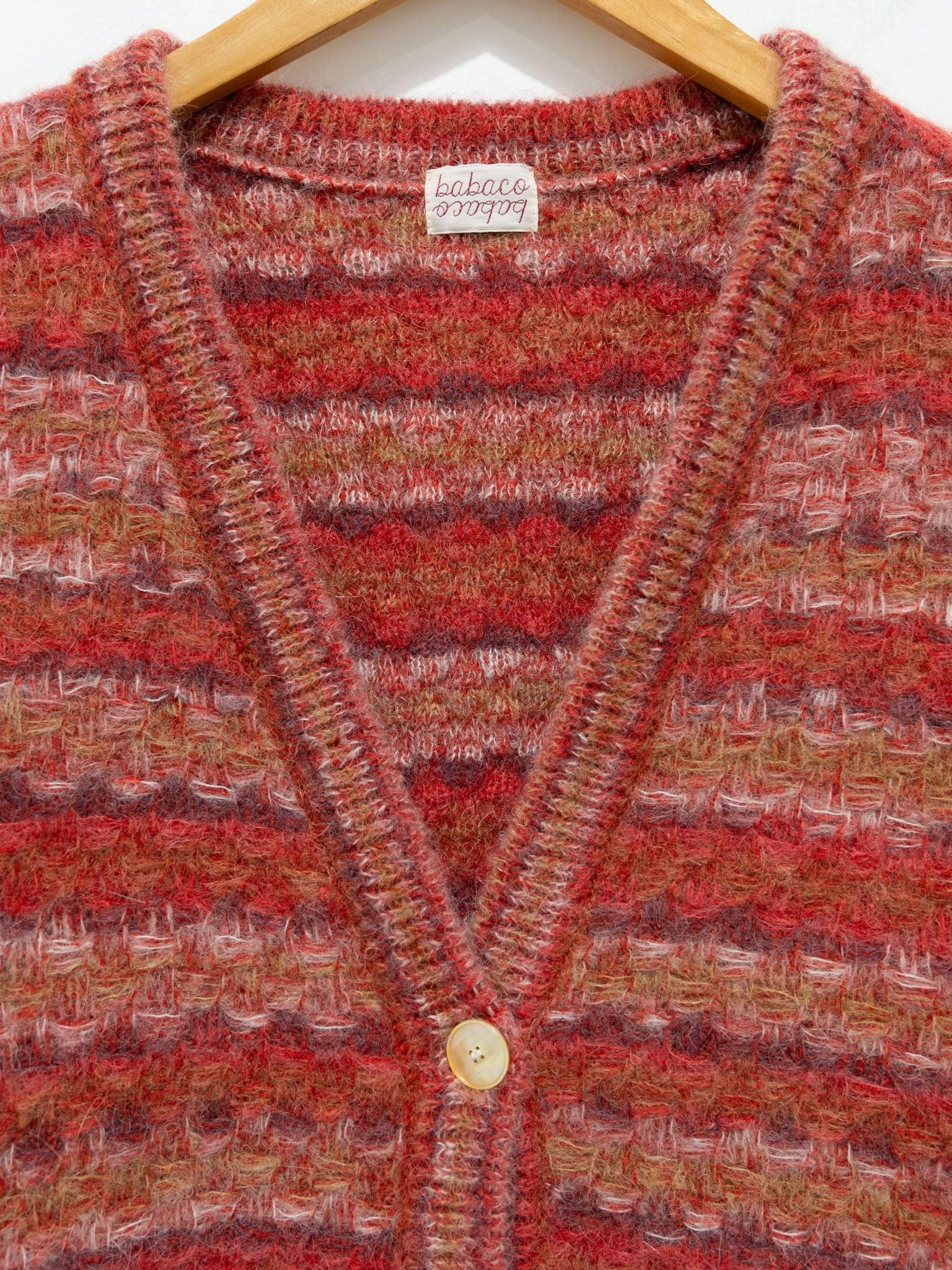 Namu Shop - Babaco Space Dyed Basket Check Cardigan - Brick Red