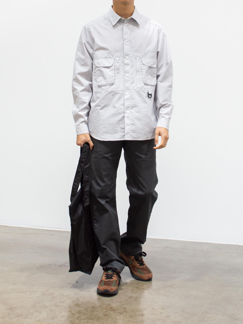 Namu Shop - CAYL Double Pocket Hiker Shirt - Gray Stripe