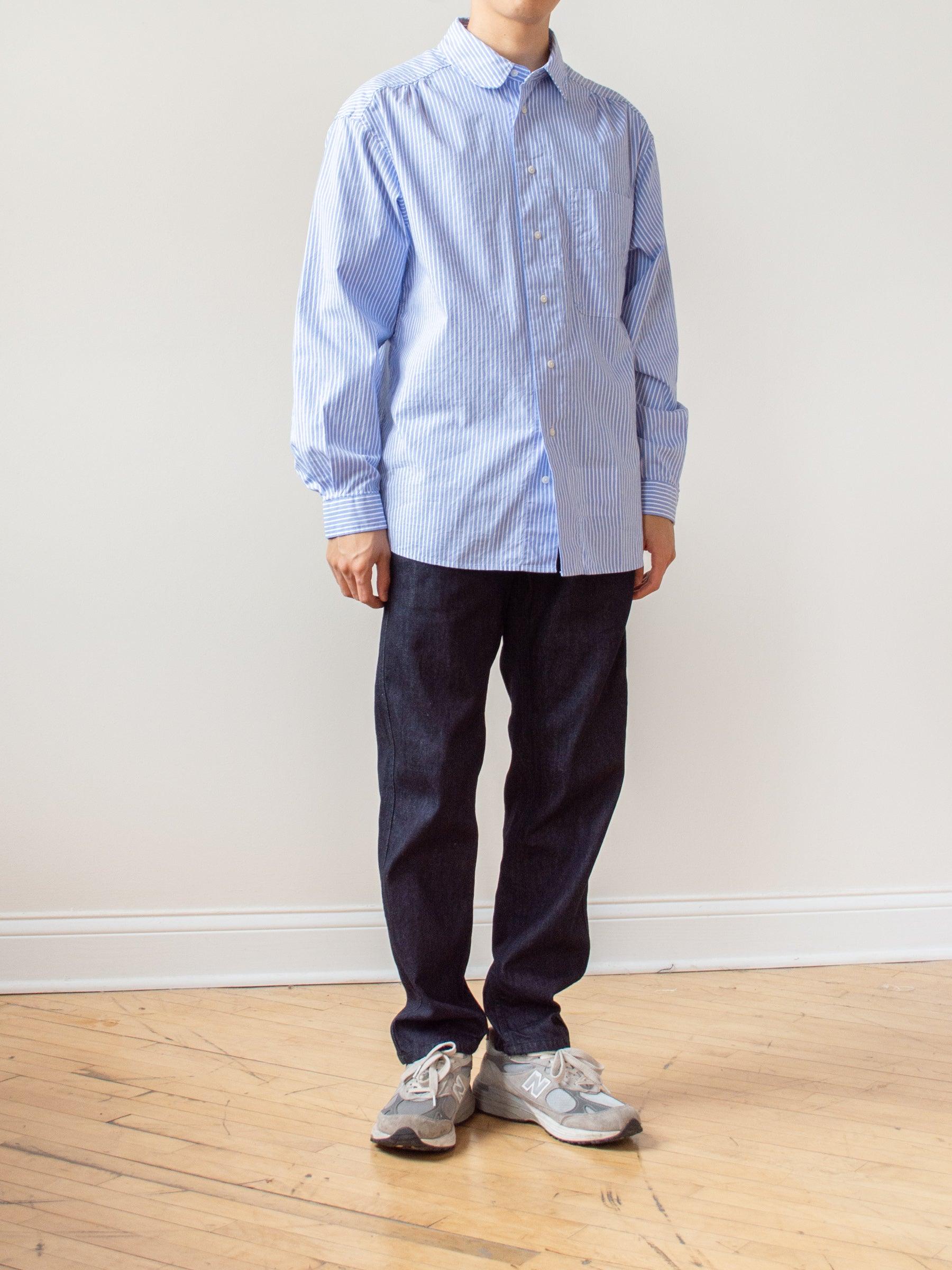 Namu Shop - Document Back Logo Striped Shirt - Blue