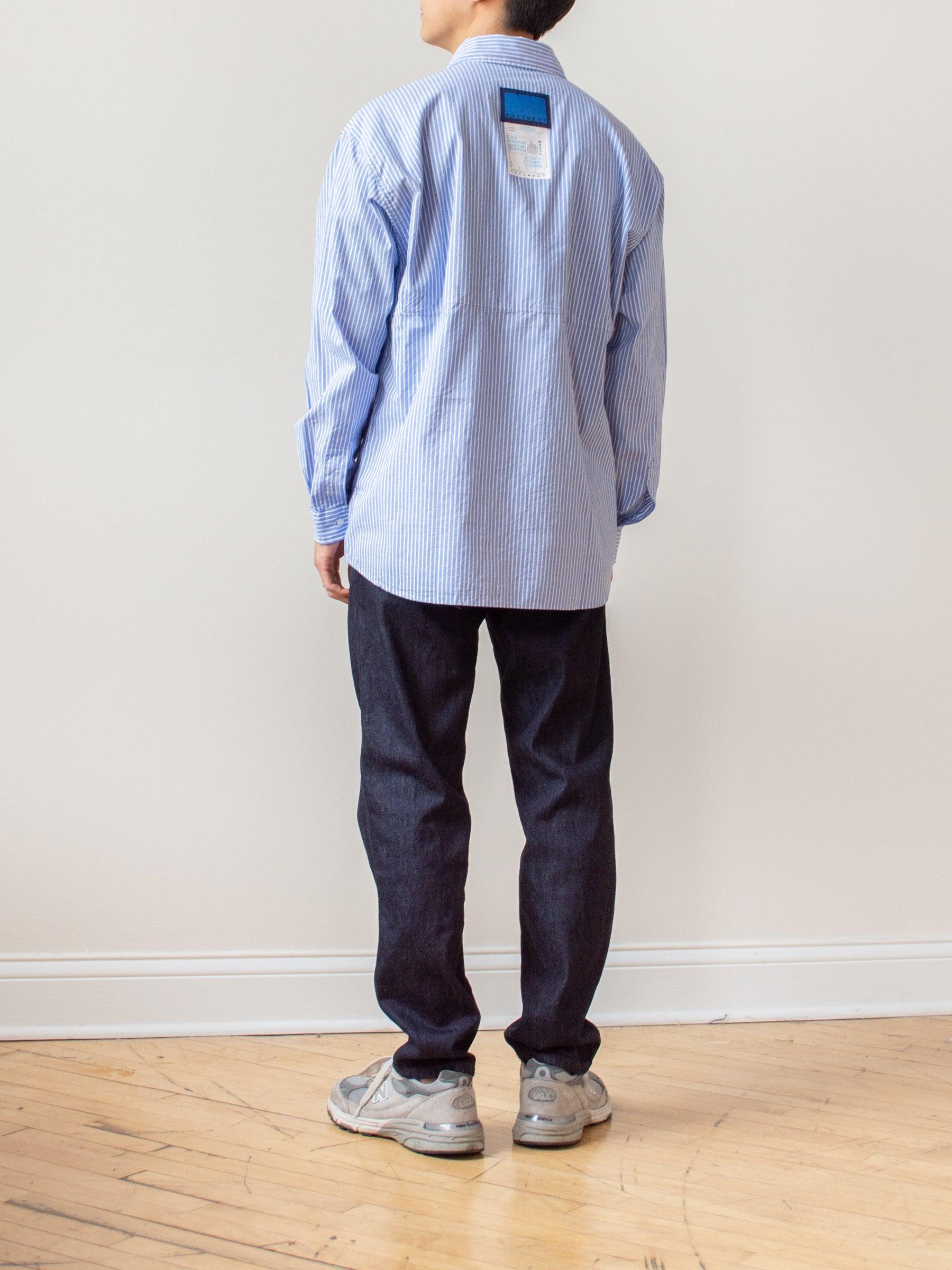 Namu Shop - Document Back Logo Striped Shirt - Blue