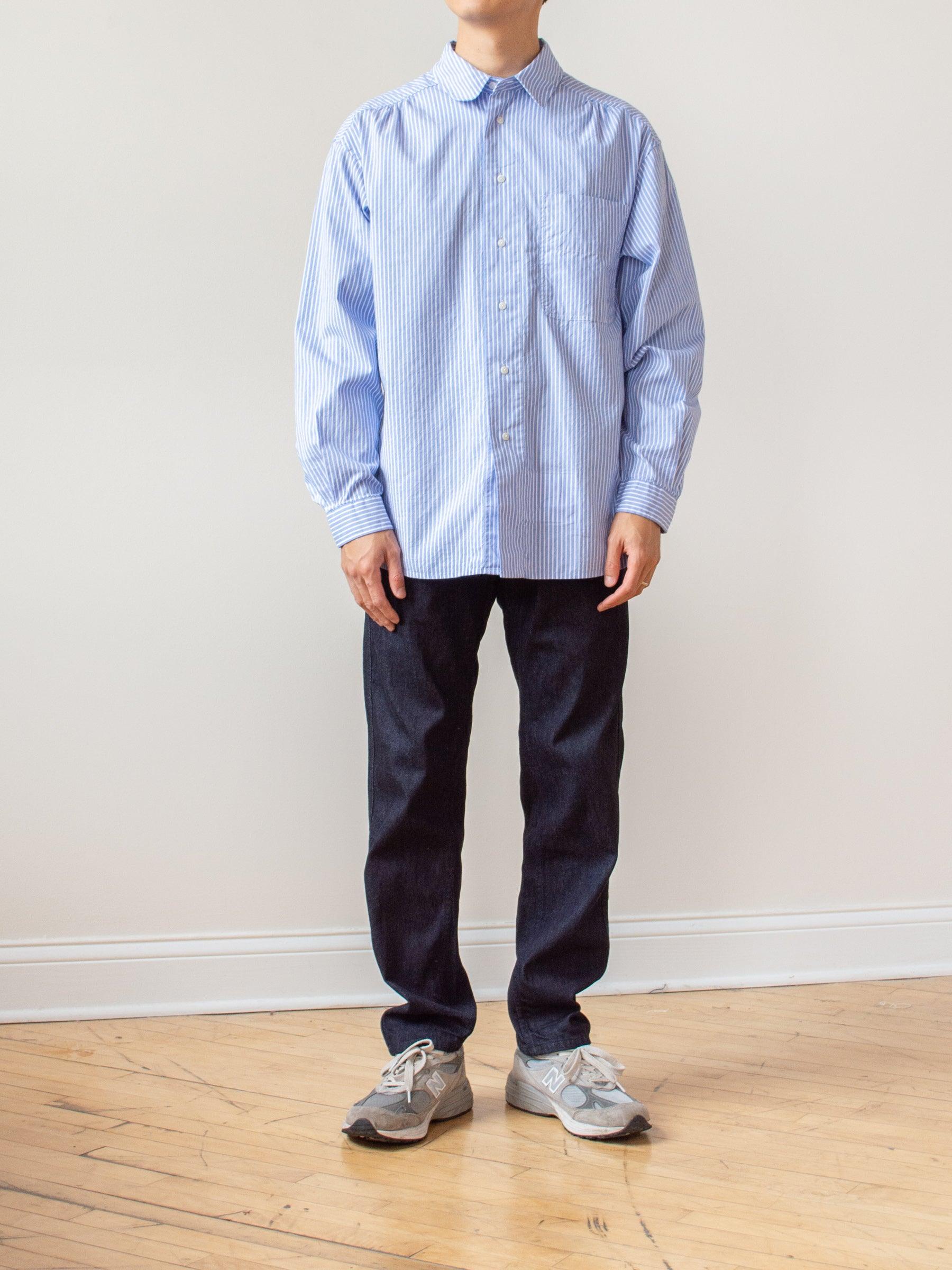 Namu Shop - Document Back Logo Striped Shirt - Blue
