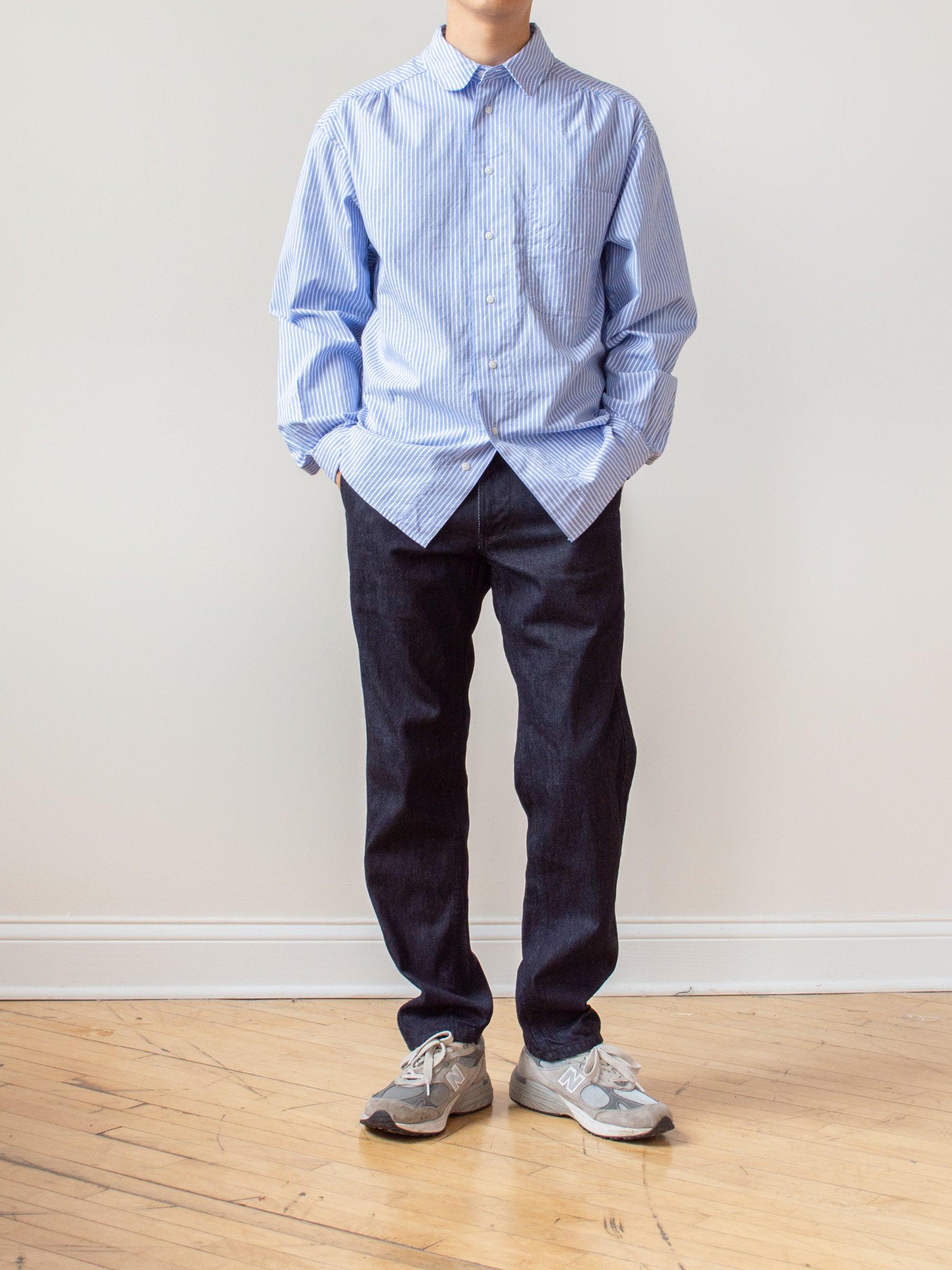 Namu Shop - Document Back Logo Striped Shirt - Blue